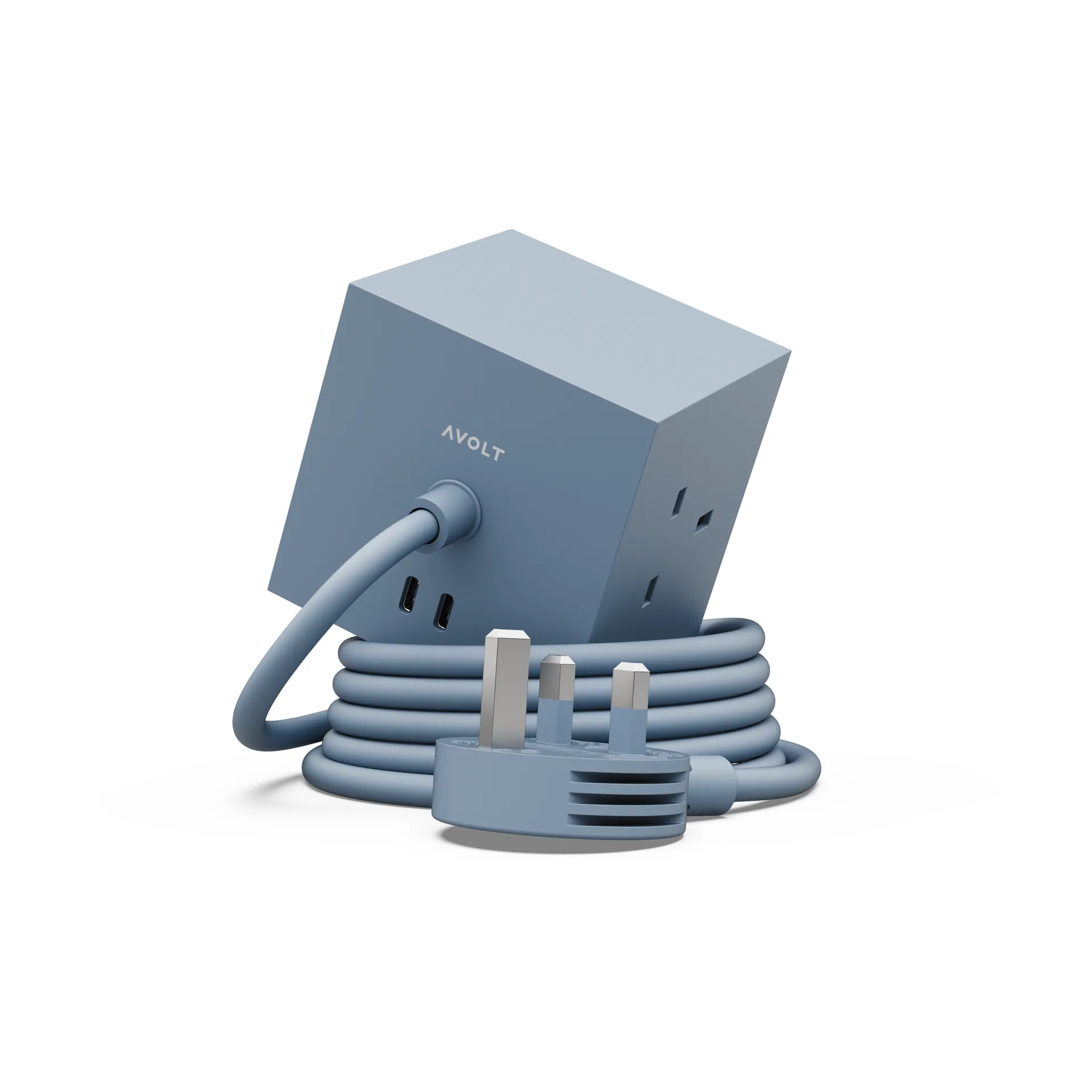 Square 1英规USB-C快充电源插座30W1.8米, 鲨鱼蓝色 Avolt