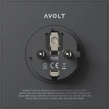 Square 2插座 - 斯德哥尔摩黑色 - Avolt