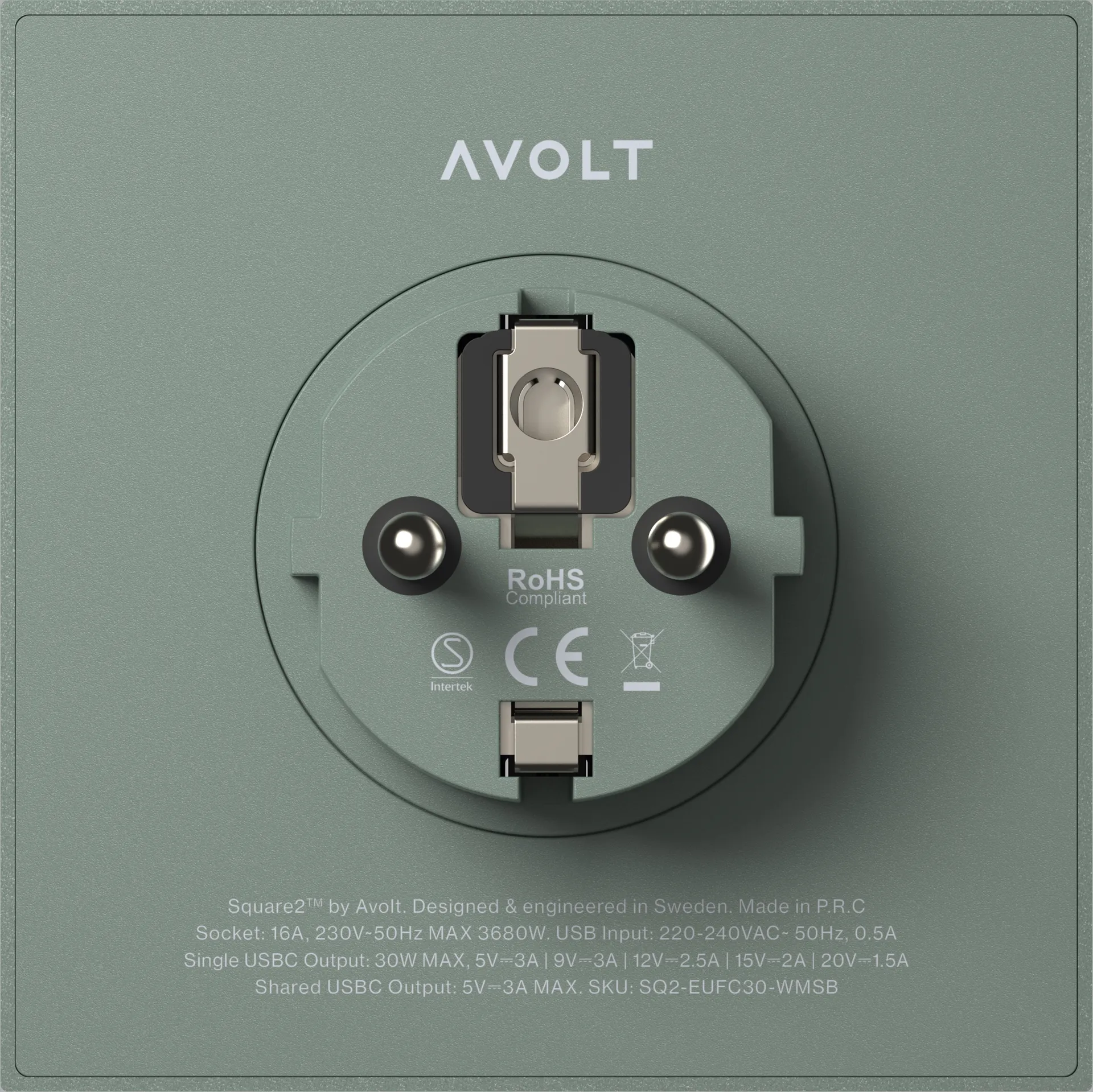 Square 2插座, 橡木绿色 Avolt