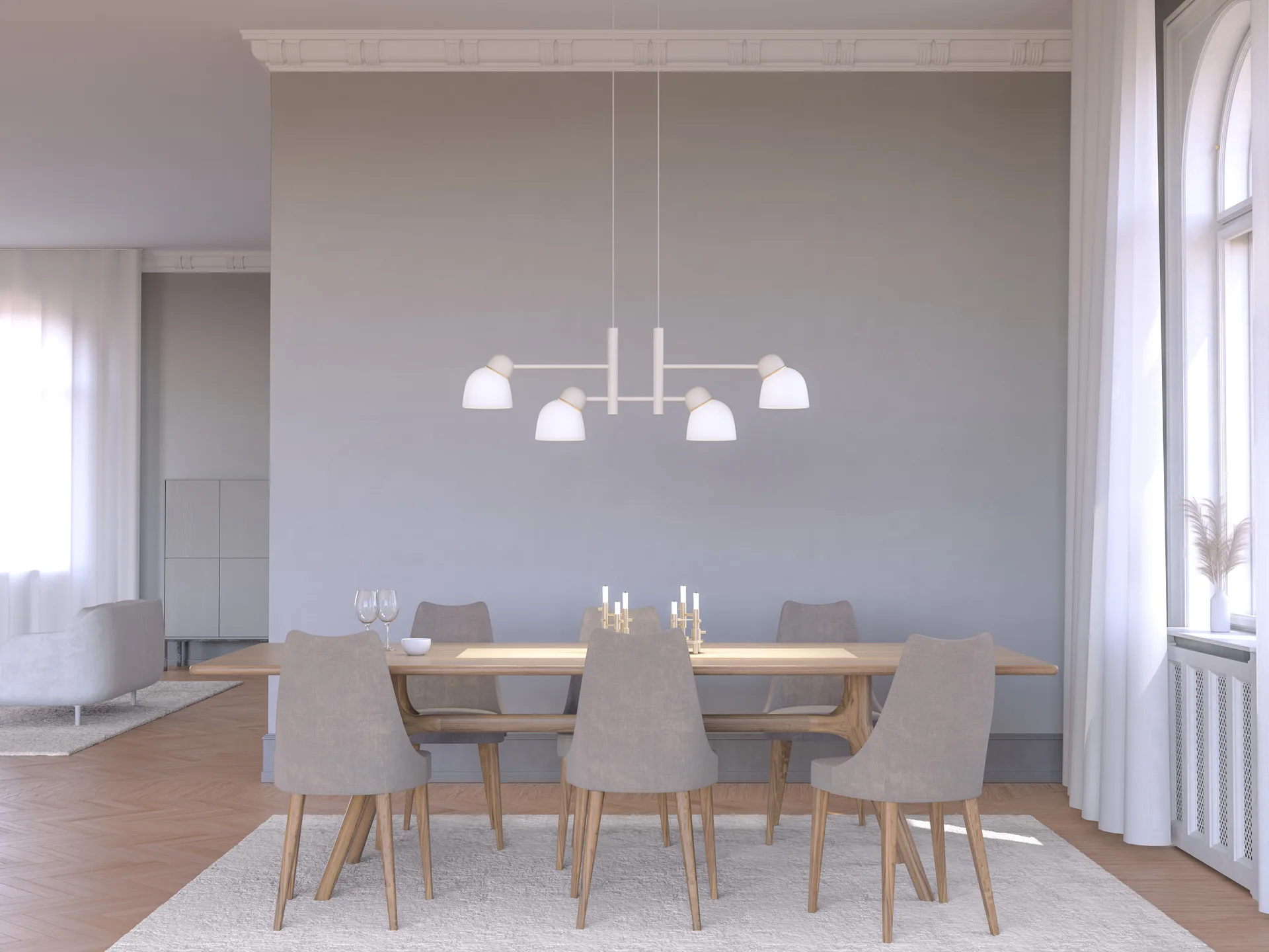 Bird 吊灯 119.3 cm, 沙色-黄铜-蛋白石 玻璃 Belid