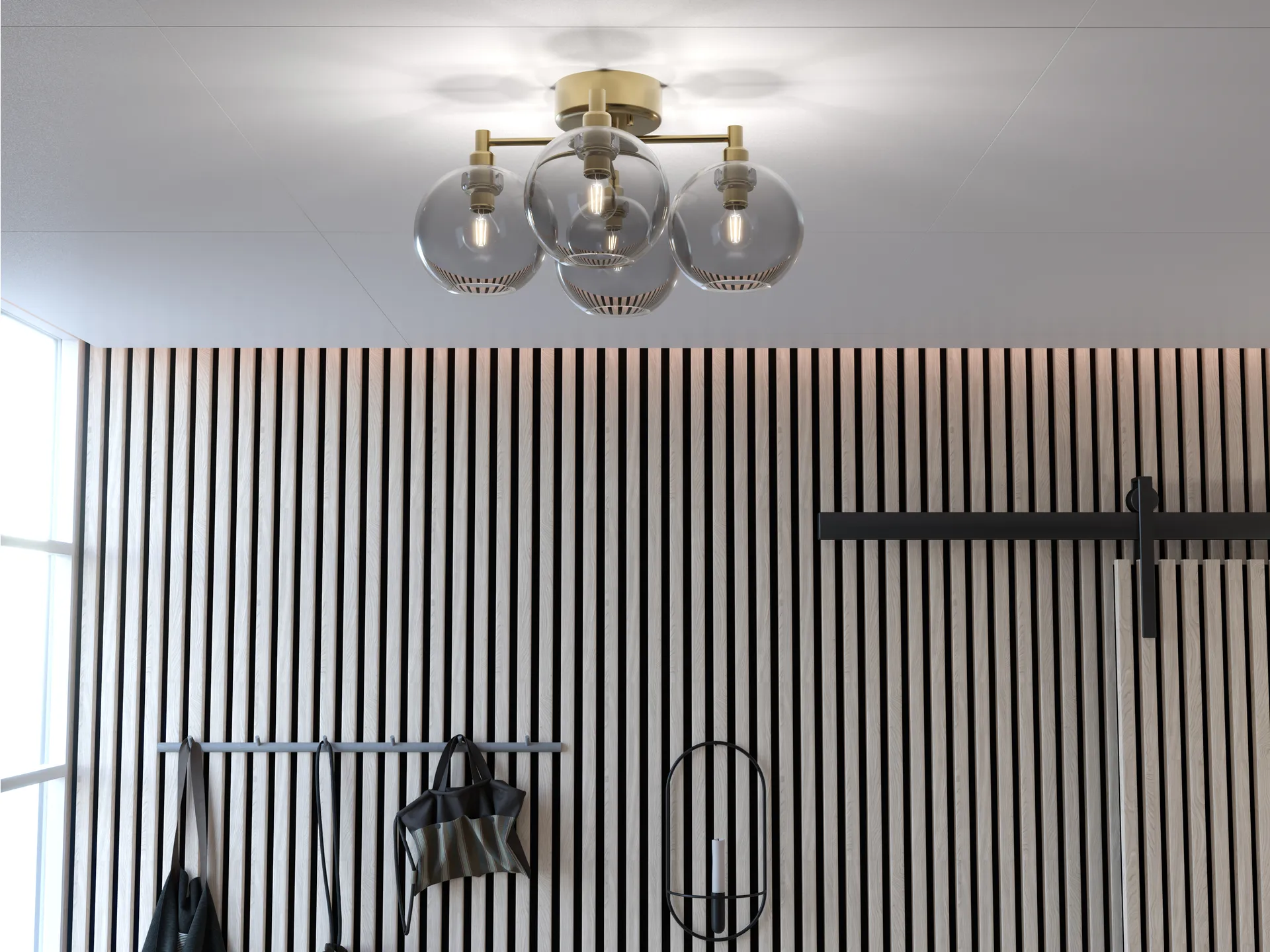 Gloria ceiling 灯, brass-smoke colou红色 glass Belid