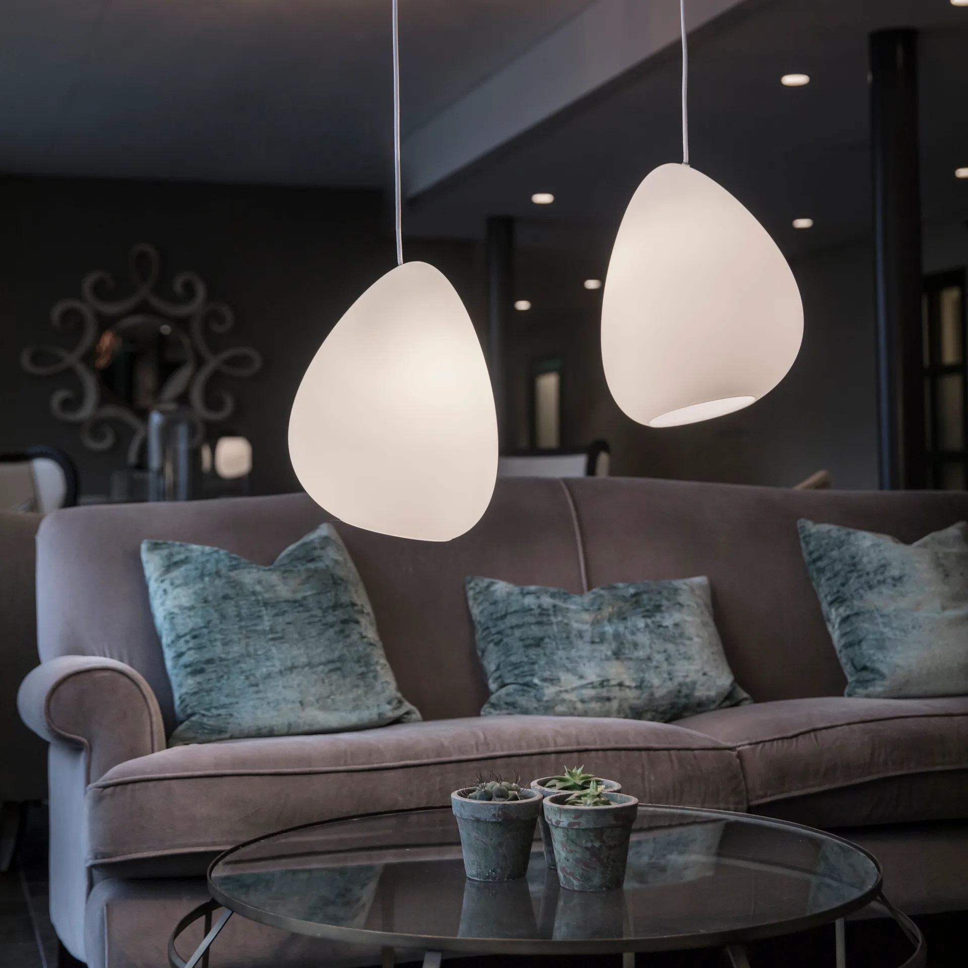 Ocean ceiling 灯 opal glass, 白色 textile cord Belid