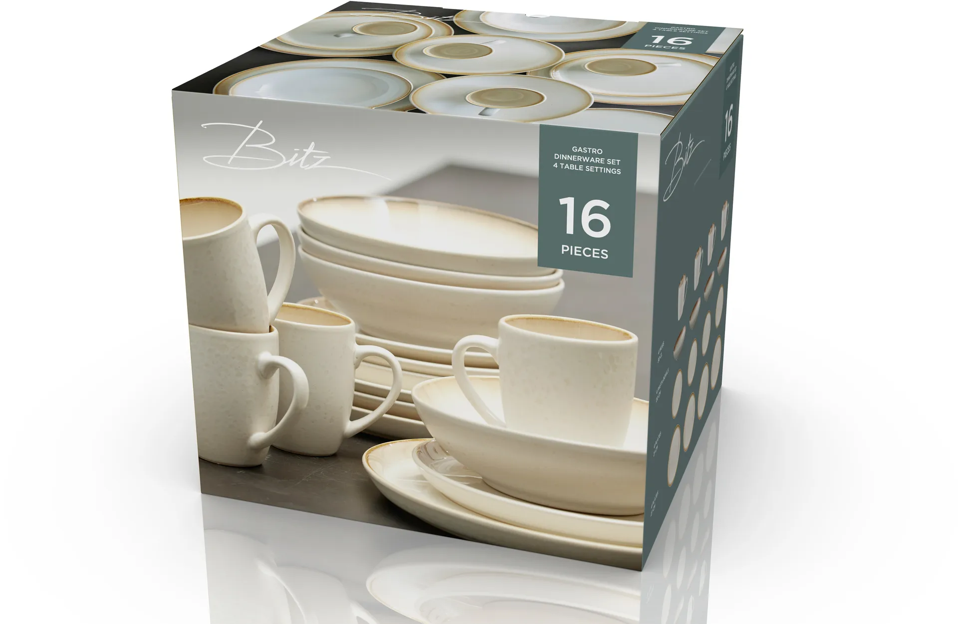 Bitz dinnerware 套装 16件, Cream 白色 Bitz
