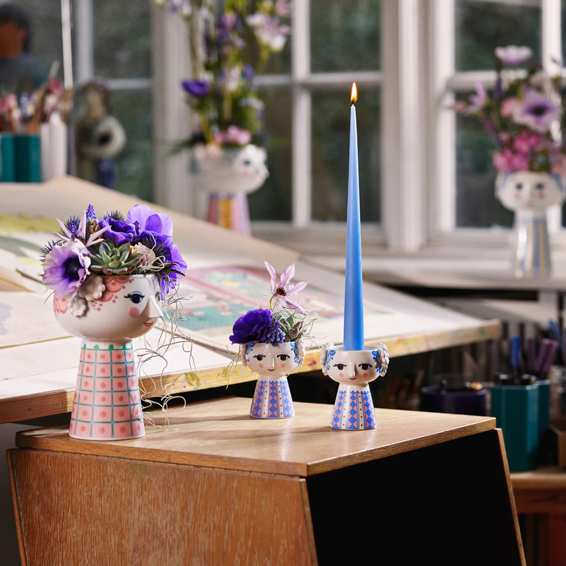 Eva 烛台 9,5 cm, Dark blue Bjørn Wiinblad