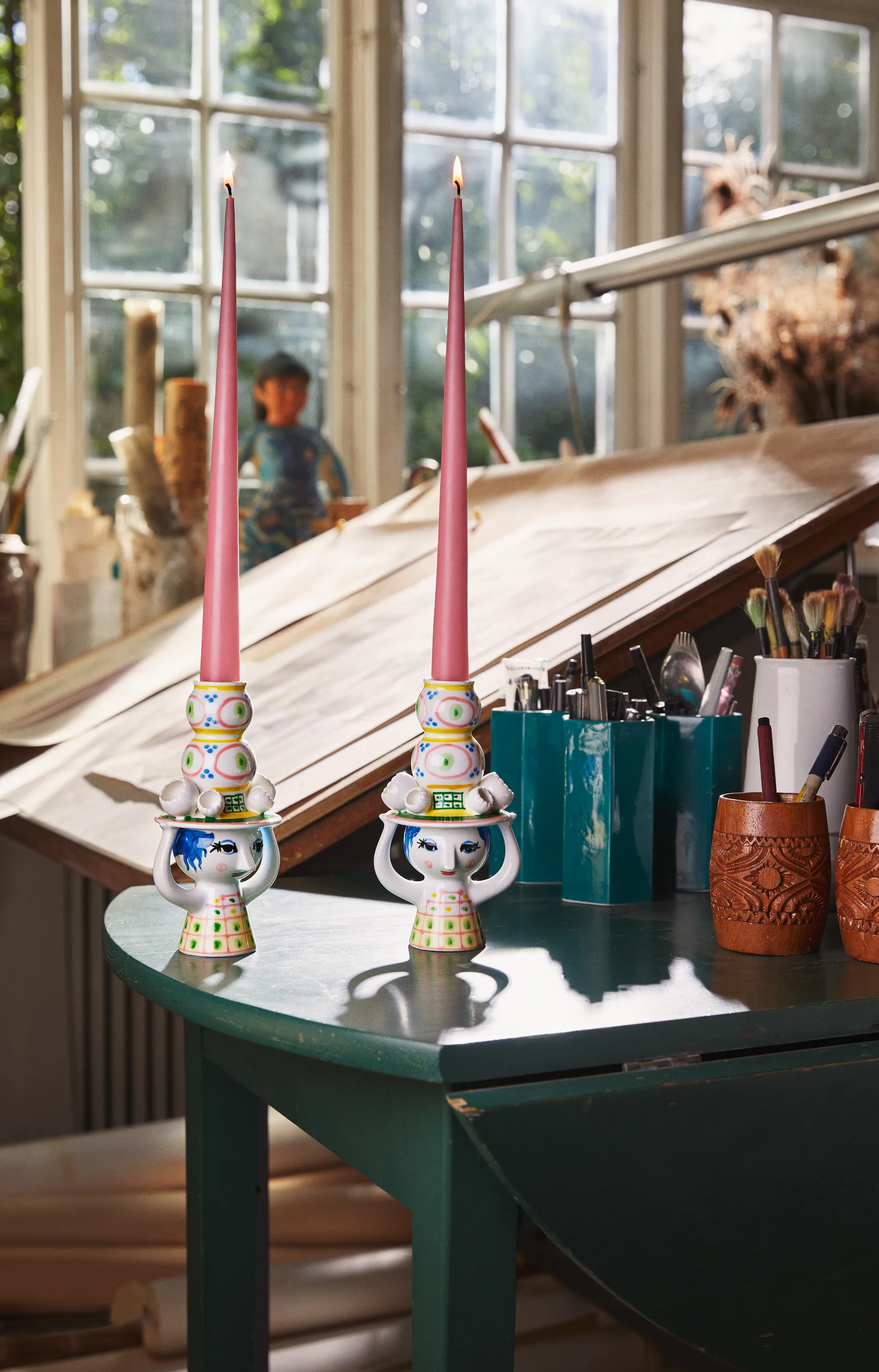 Lady with hat 烛台 H16 cm, 粉色 Bjørn Wiinblad