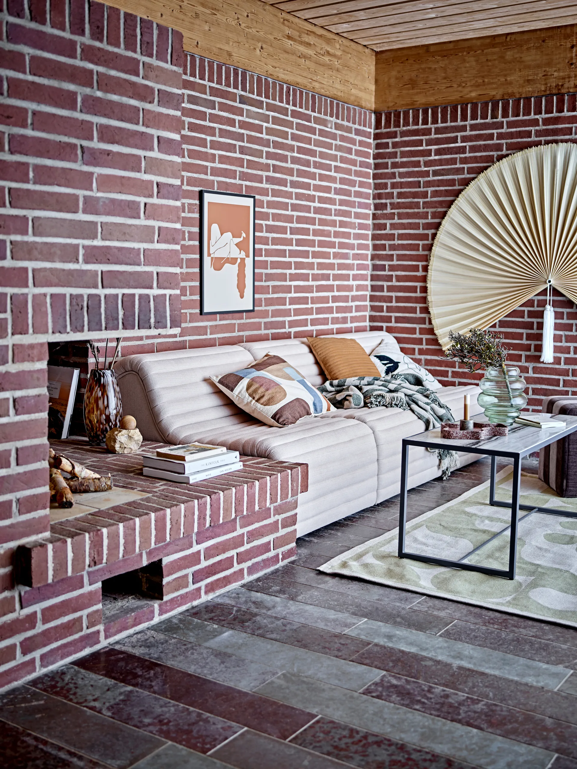 Alk 棉毯子 130x160 cm, 米色-调和绿 Bloomingville