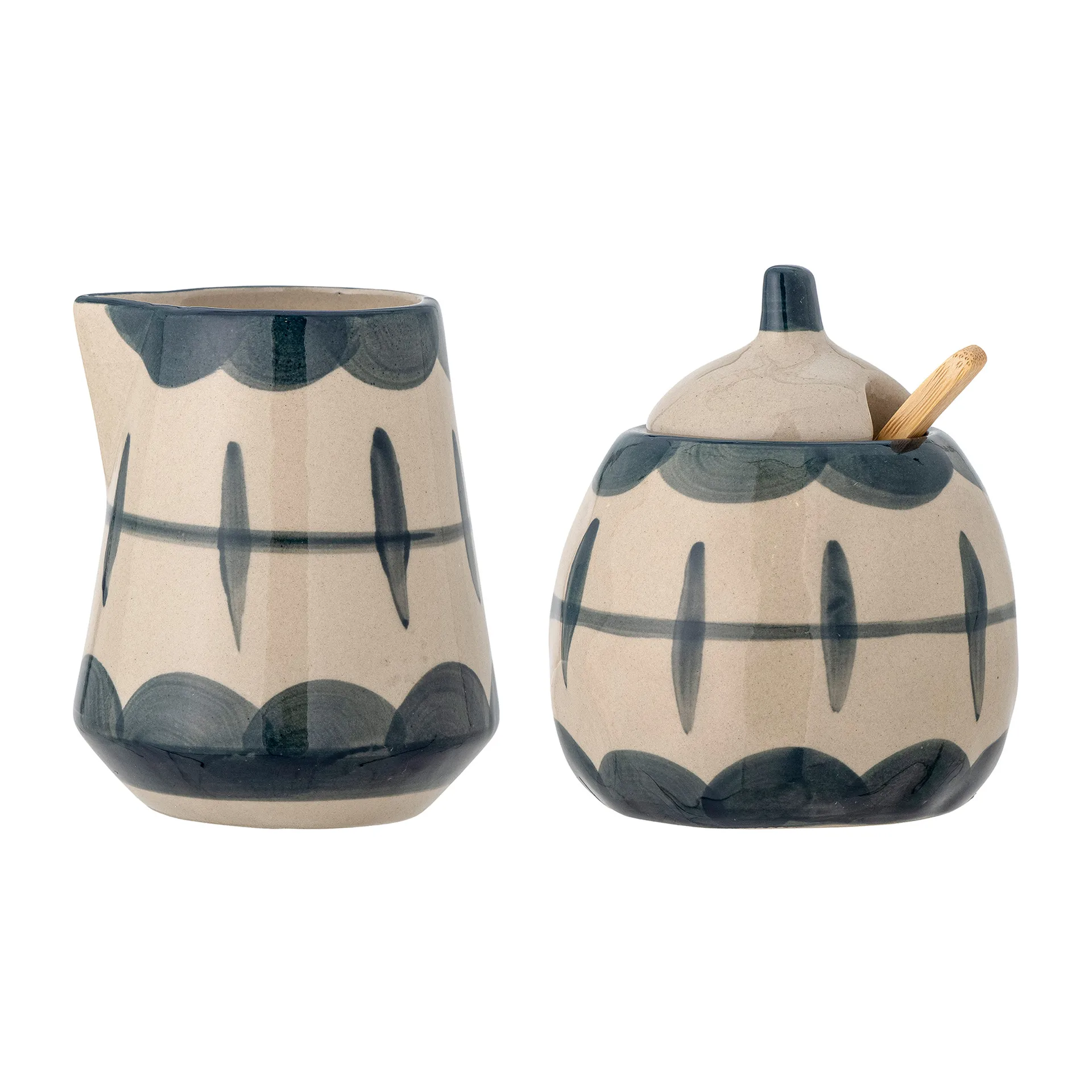 Allium milk pitcher and 糖罐, 蓝色 waves-bamboo Bloomingville