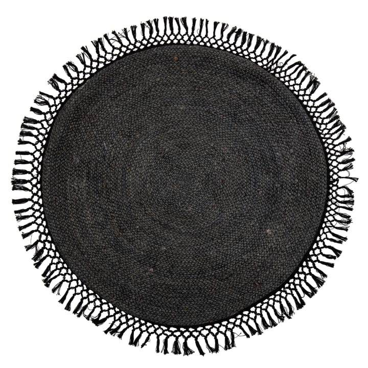 Bloomingville jute 地毯 with fringes Ø122 cm, 黑色 Bloomingville