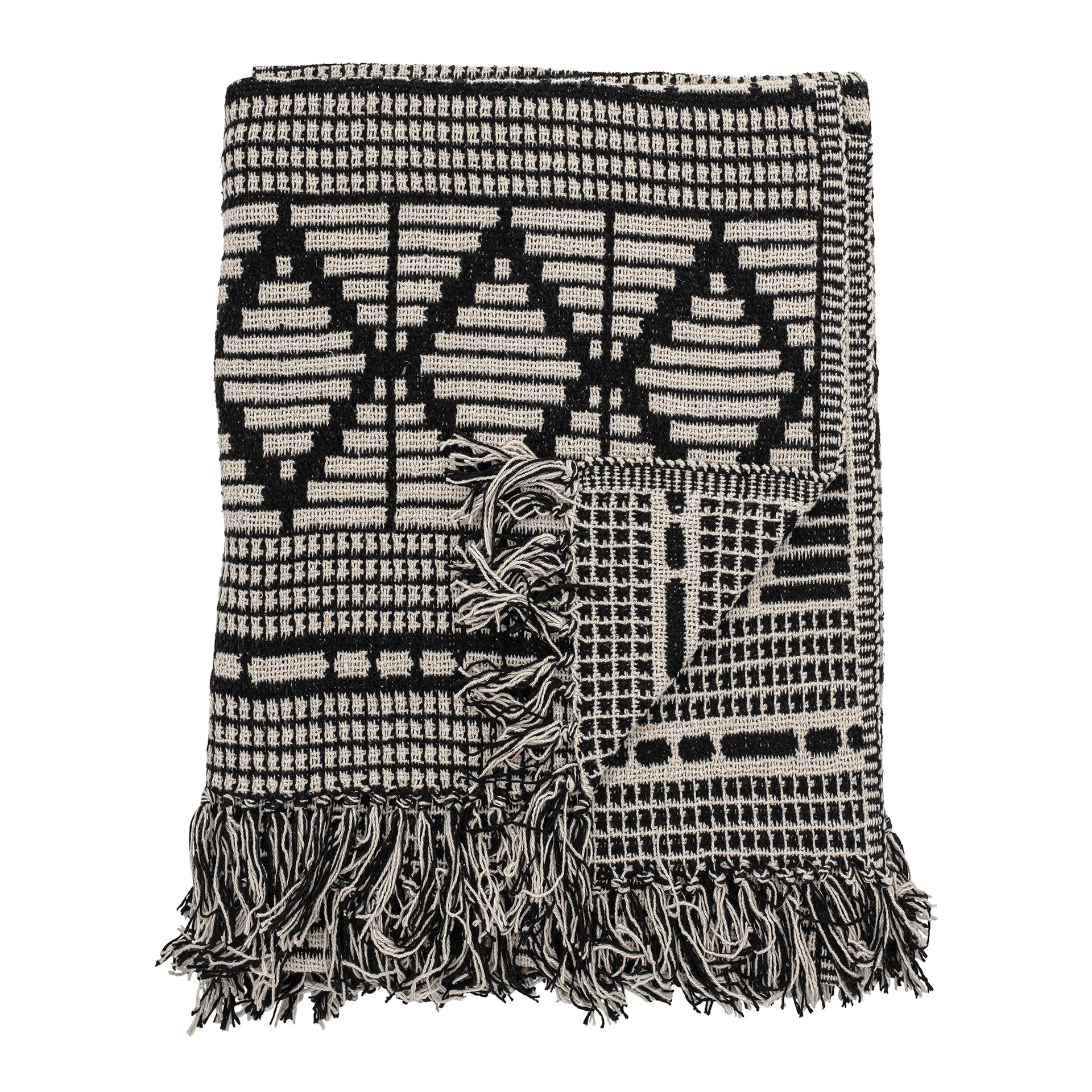 Bloomingville 毯子  recycled cotton 130x160 cm, 黑色 Bloomingville