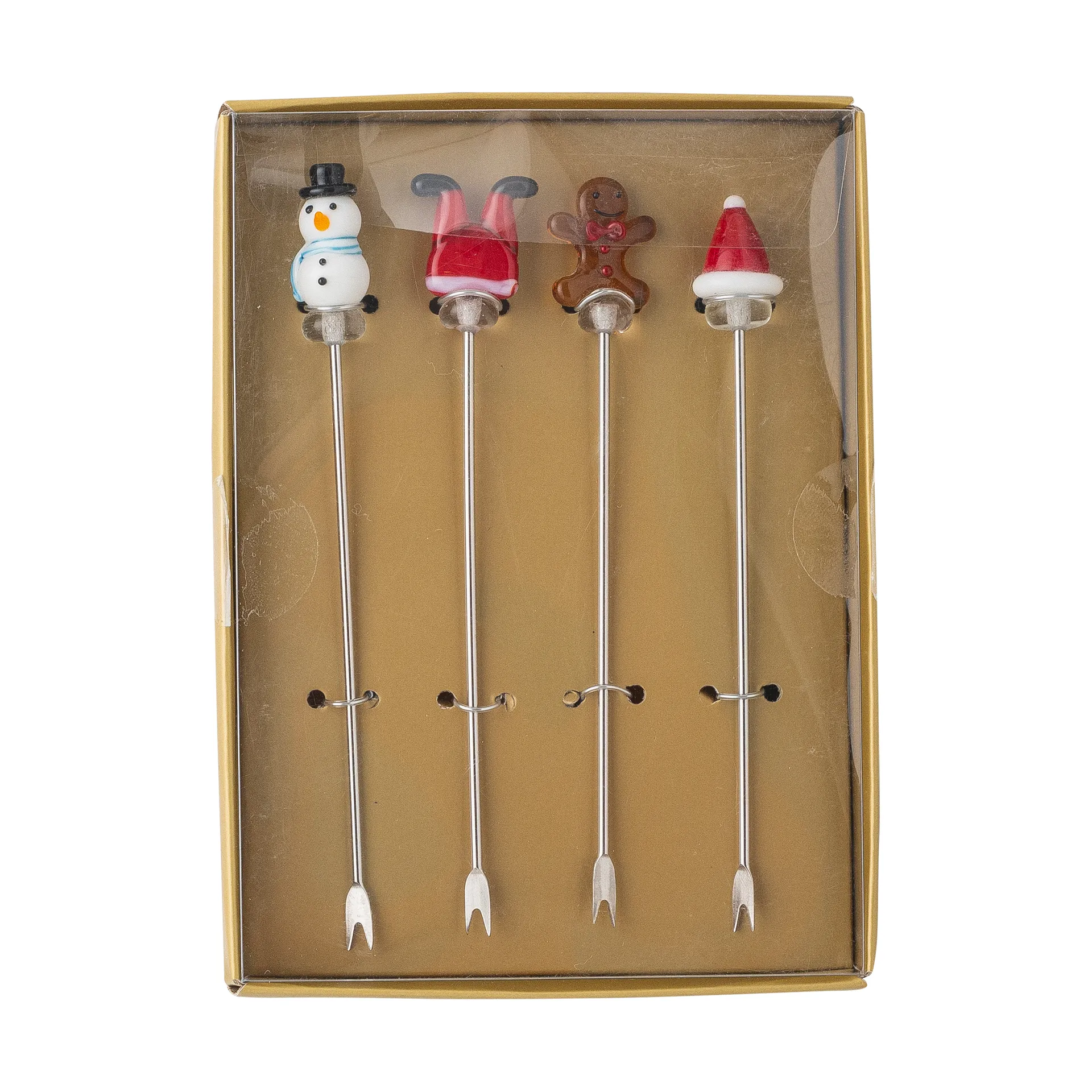 Feliz cocktail 叉子 4件, 白色-红色 Bloomingville