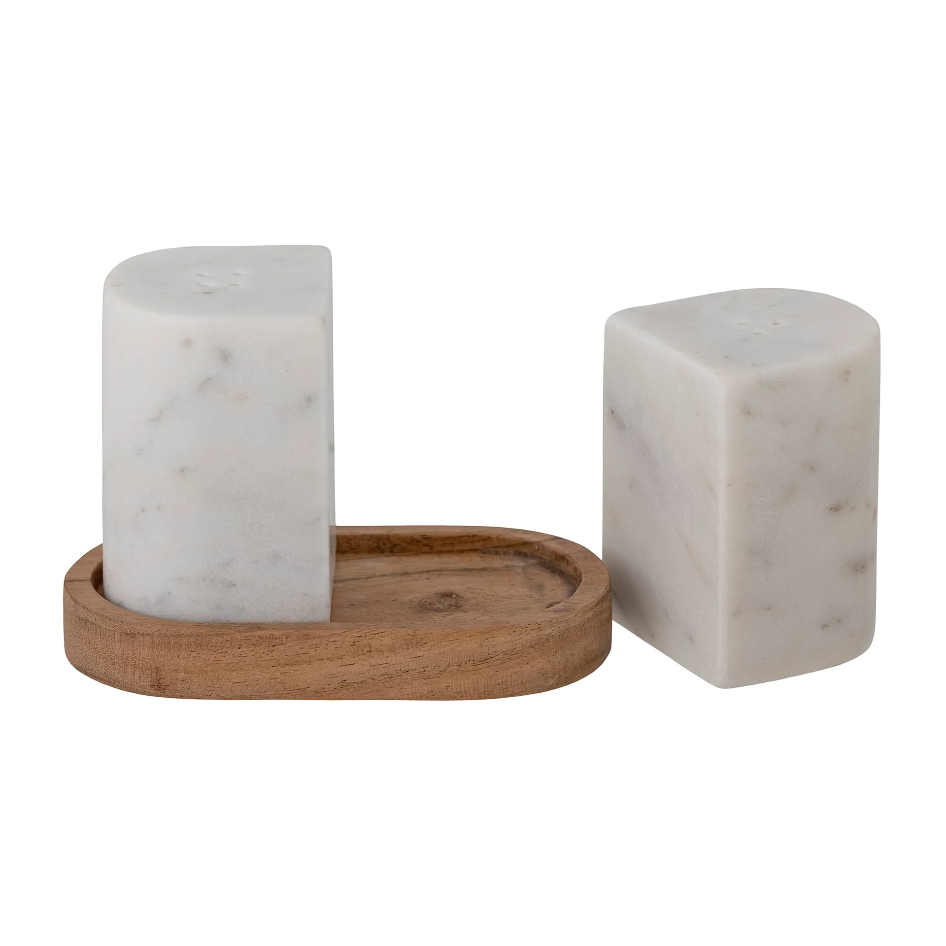 Manola salt- 和 pepper cellar with 碟子, 白色 大理石色-wood Bloomingville