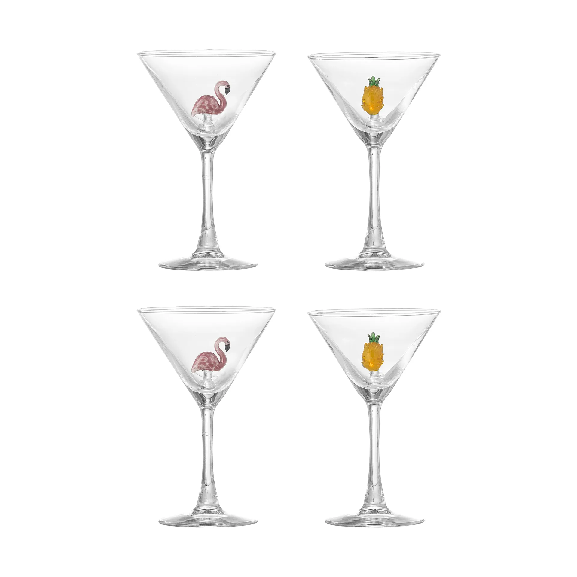 Misa 鸡尾酒玻璃杯17cl4件套, 透明色配火烈鸟粉色_透明色-pineapple Bloomingville
