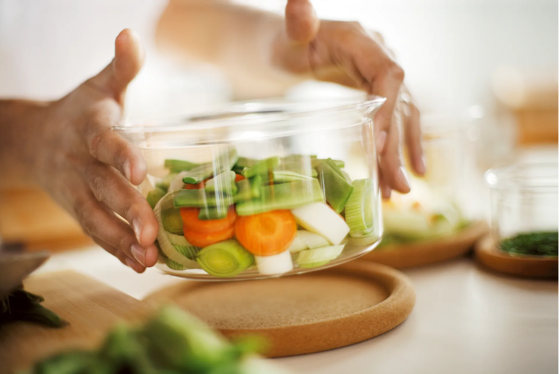 Hot Pot 碗  set with cork lid 三件套装, Glas Bodum