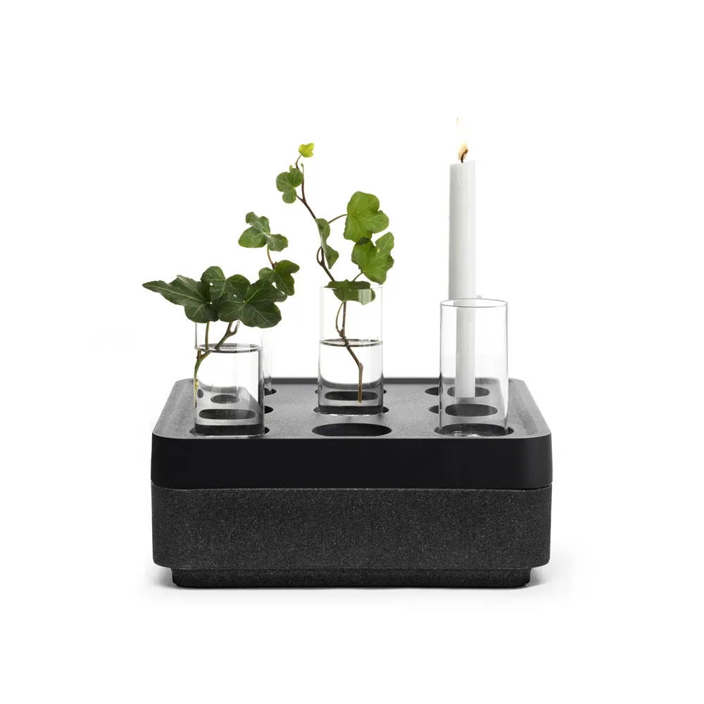 Stumpastaken Small 北欧风格烛台礼盒套装, 黑色_软木碗黑色_4件装花瓶_火柴盒 Born In Sweden