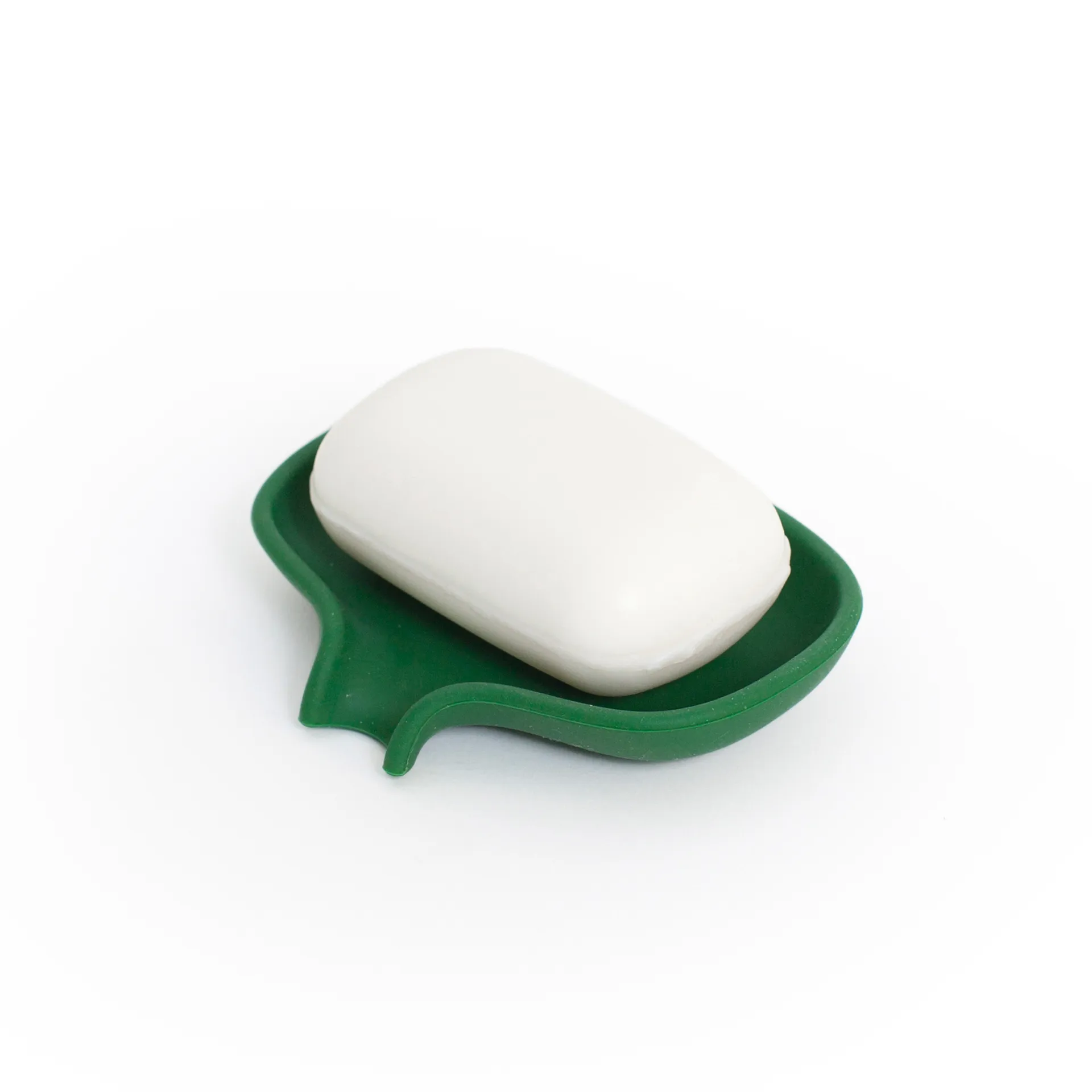 Soap tray with concealed drain spout in silicone - small 8.5x10.8, Dark 绿色 Bosign