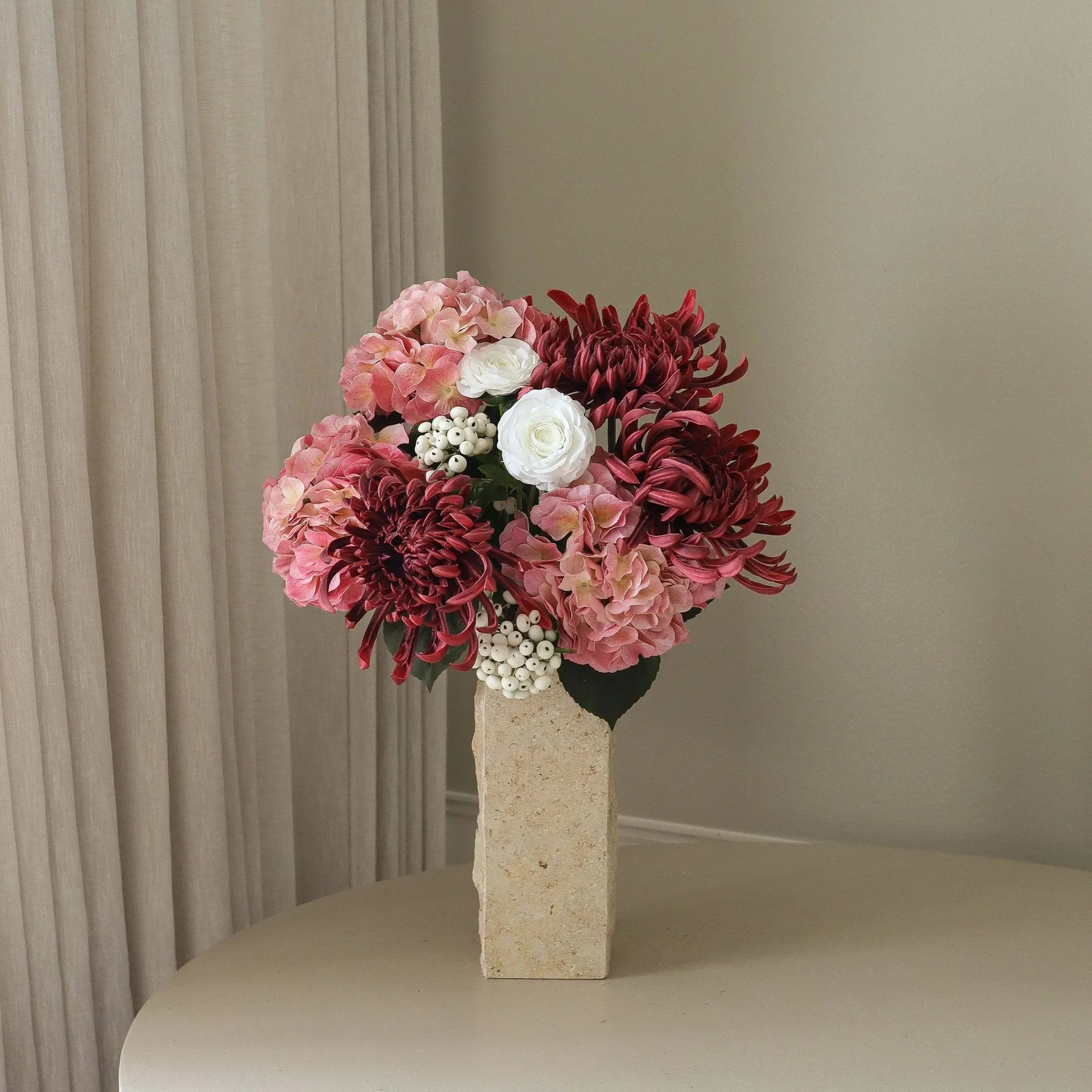 玫瑰色 梦幻 人造花束, 绣球花、蜘蛛菊、花毛茛，77cm Botané