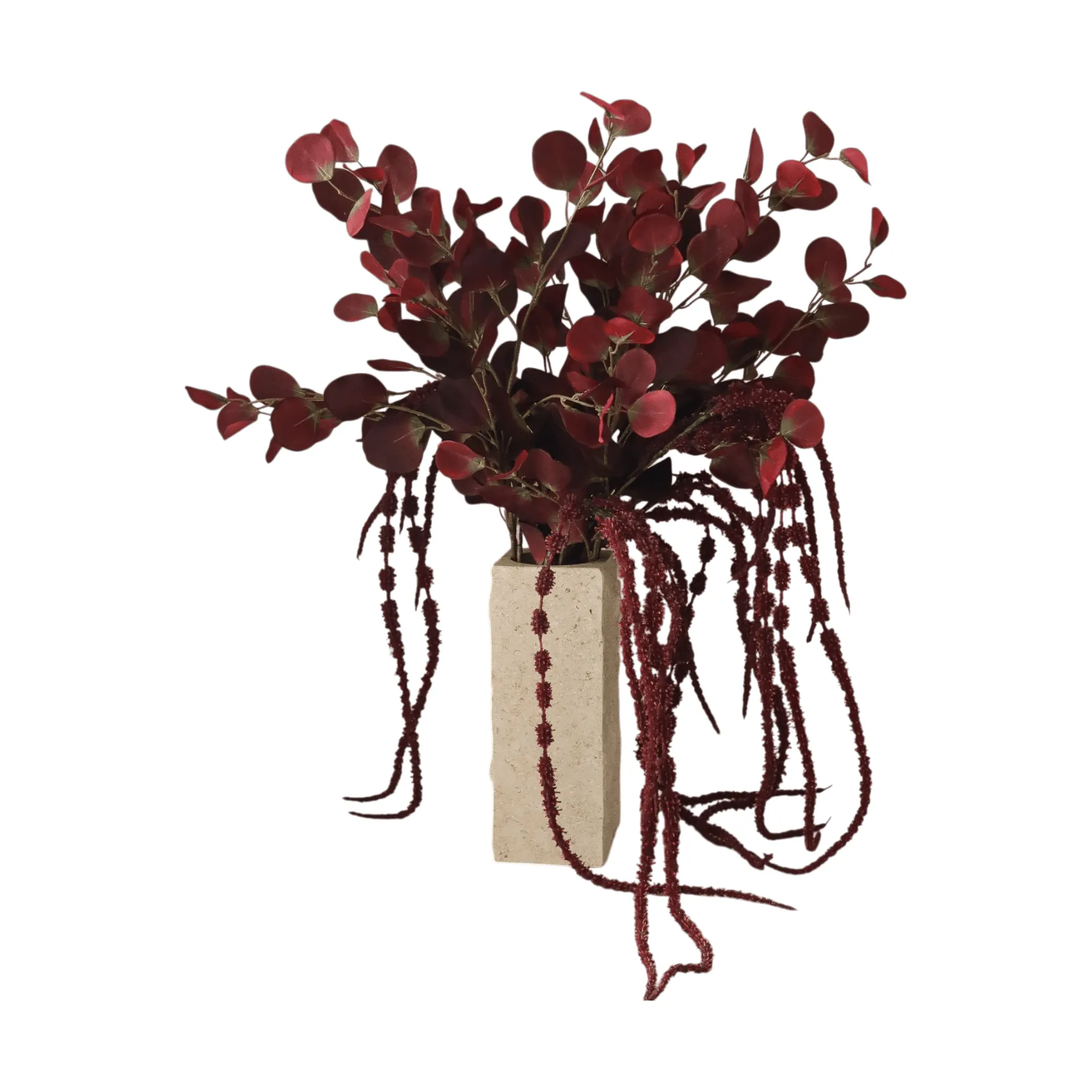 勃艮第色薄纱 人造花束, 桉树，苋红色，84cm Botané