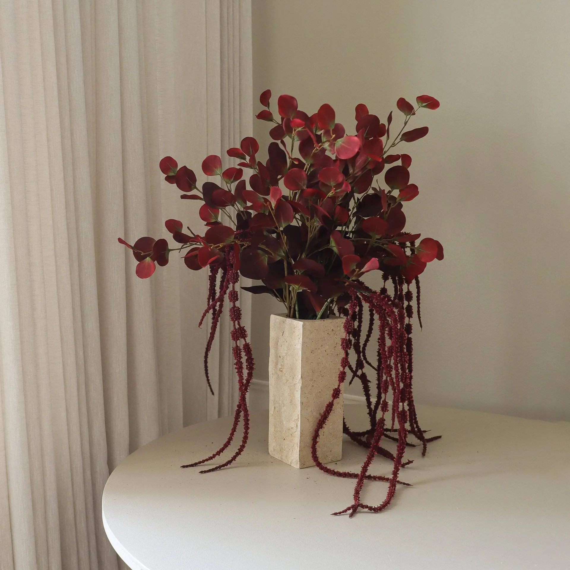 勃艮第色薄纱 人造花束, 桉树，苋红色，84cm Botané