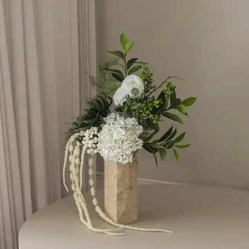 绿色 纱幔 人造花束 - 洋牡丹、绣球花、苋菜，85cm - Botané