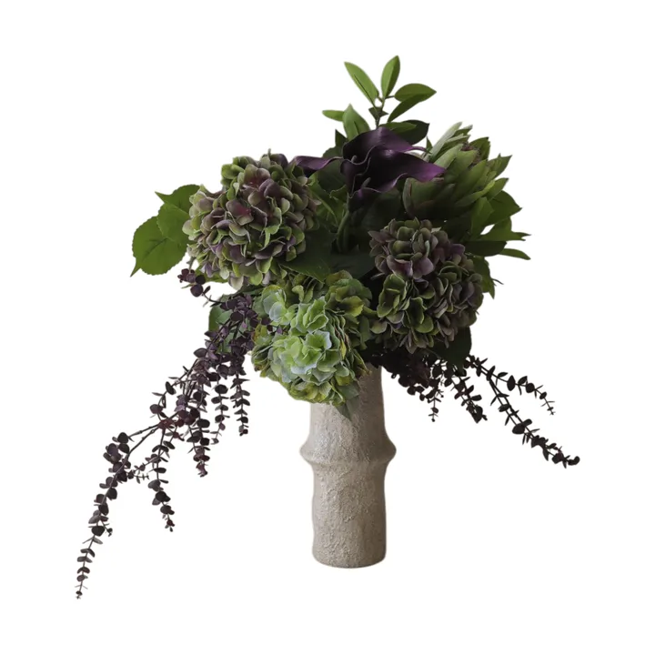 Aubergine Bloom 仿真花束 - 马蹄莲-绣球花-帝王花，106cm，12个 - Botané