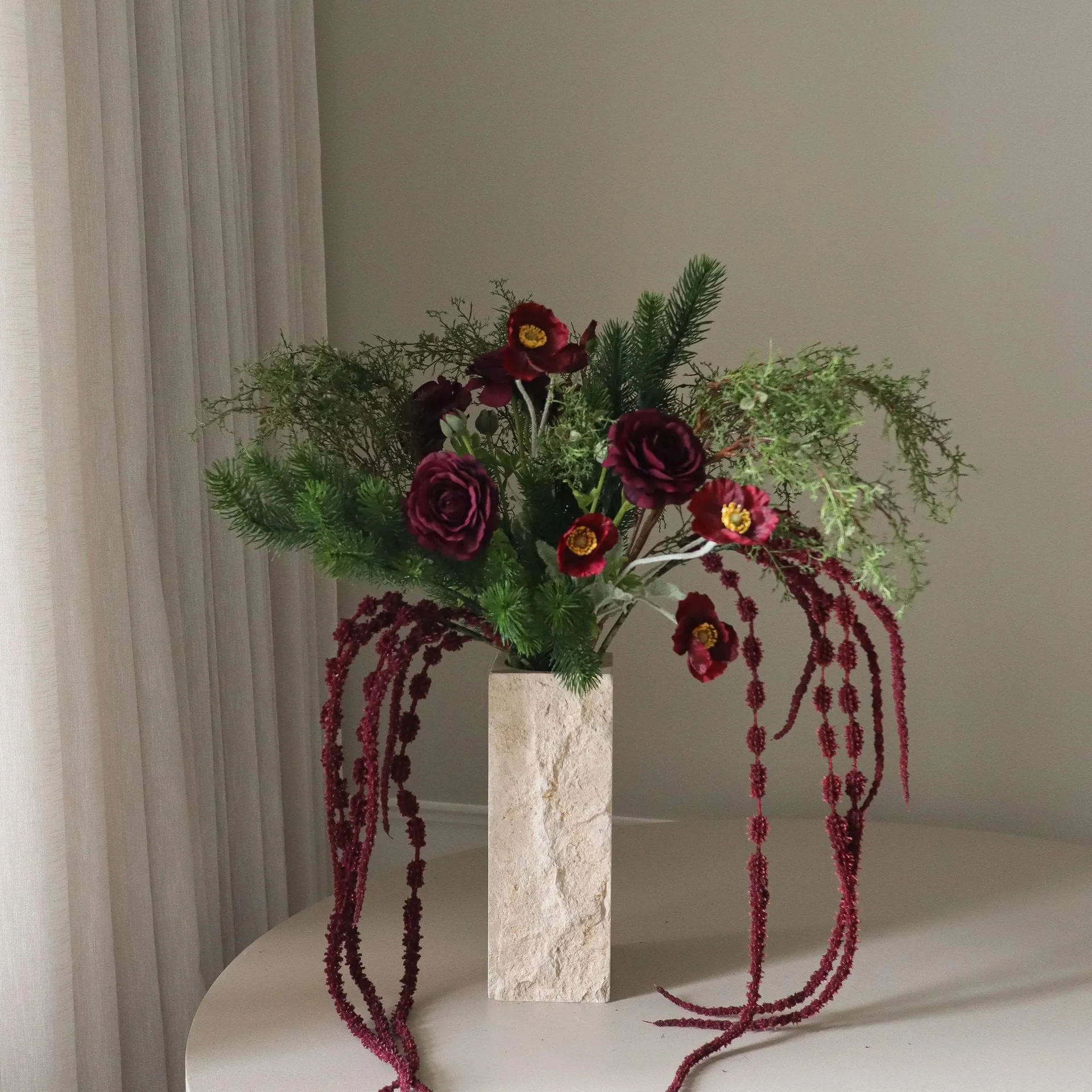 Burnt bloom 人造花束, 花毛茛、罂粟、葱属、苋科，90cm Botané