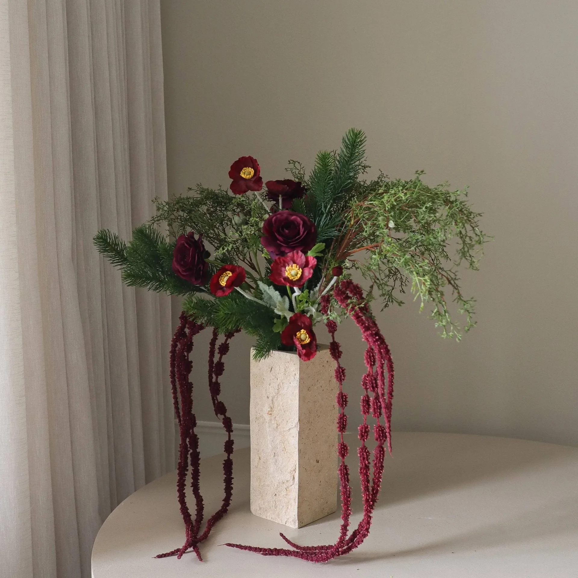 Burnt bloom 人造花束, 花毛茛、罂粟、葱属、苋科，90cm Botané