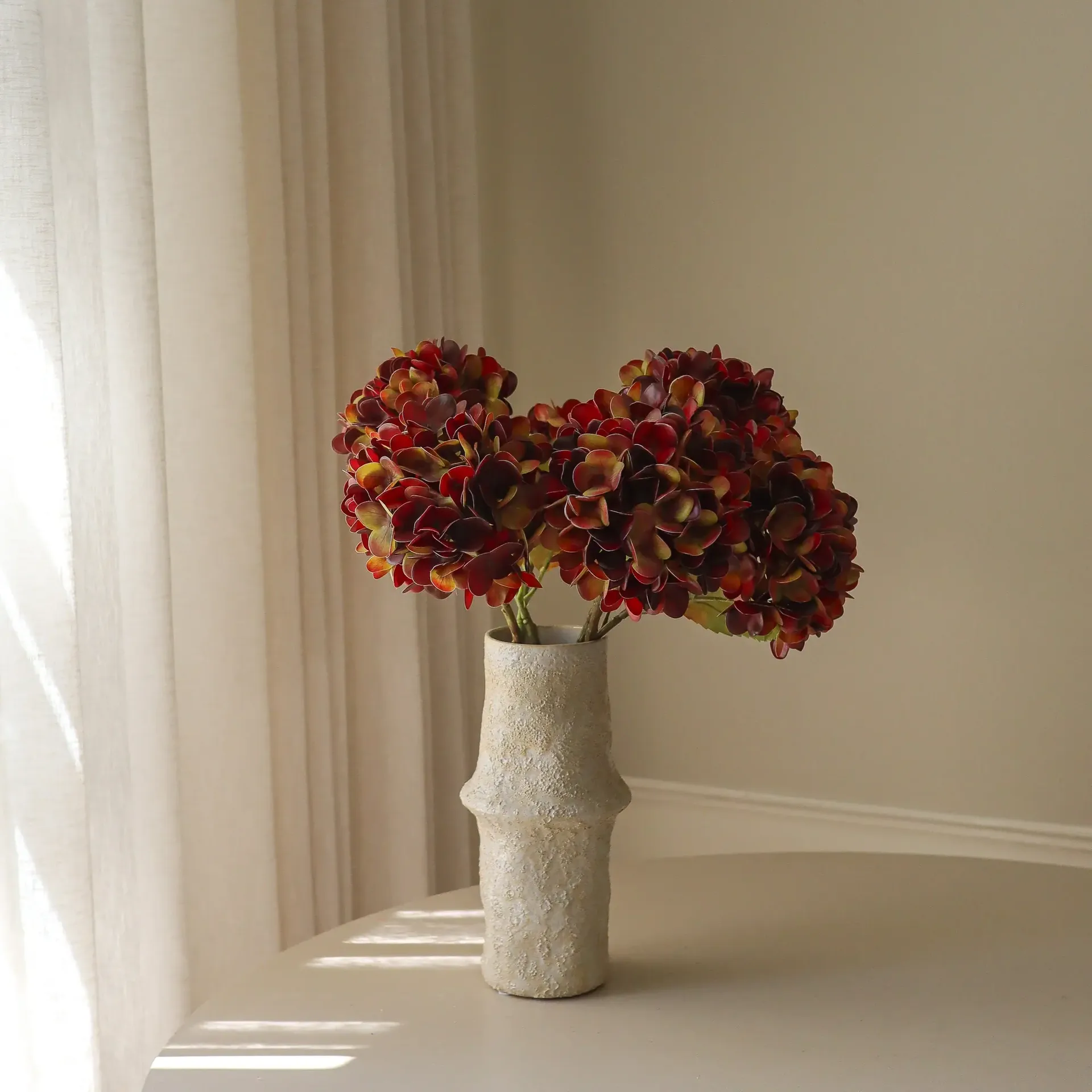 Hydrangea 绣球花 仿真花艺术装置, 深勃艮第红，60cm，6个 Botané