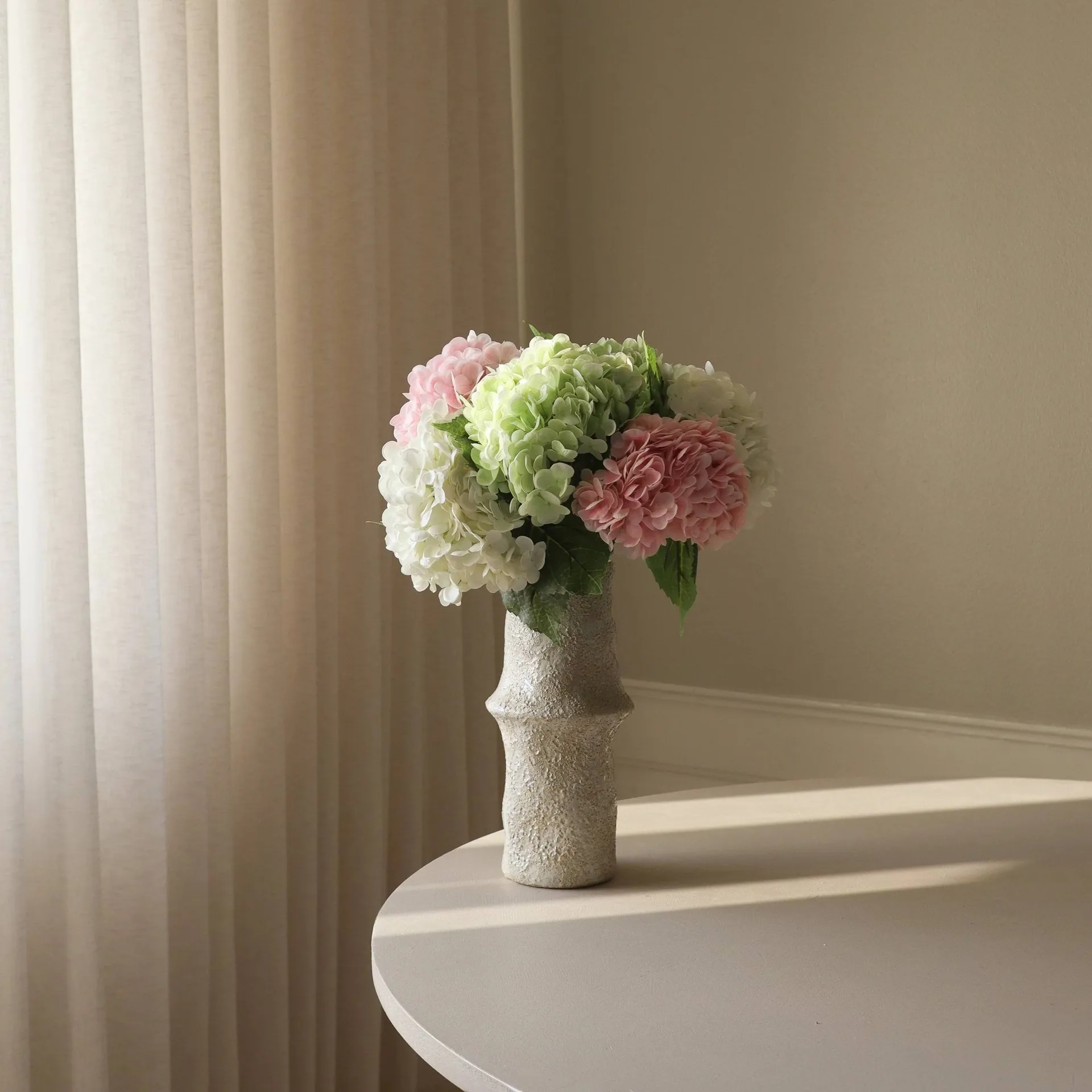 Hydrangea 绣球花 仿真花艺术装置, 粉白绿三色_7支装 Botané