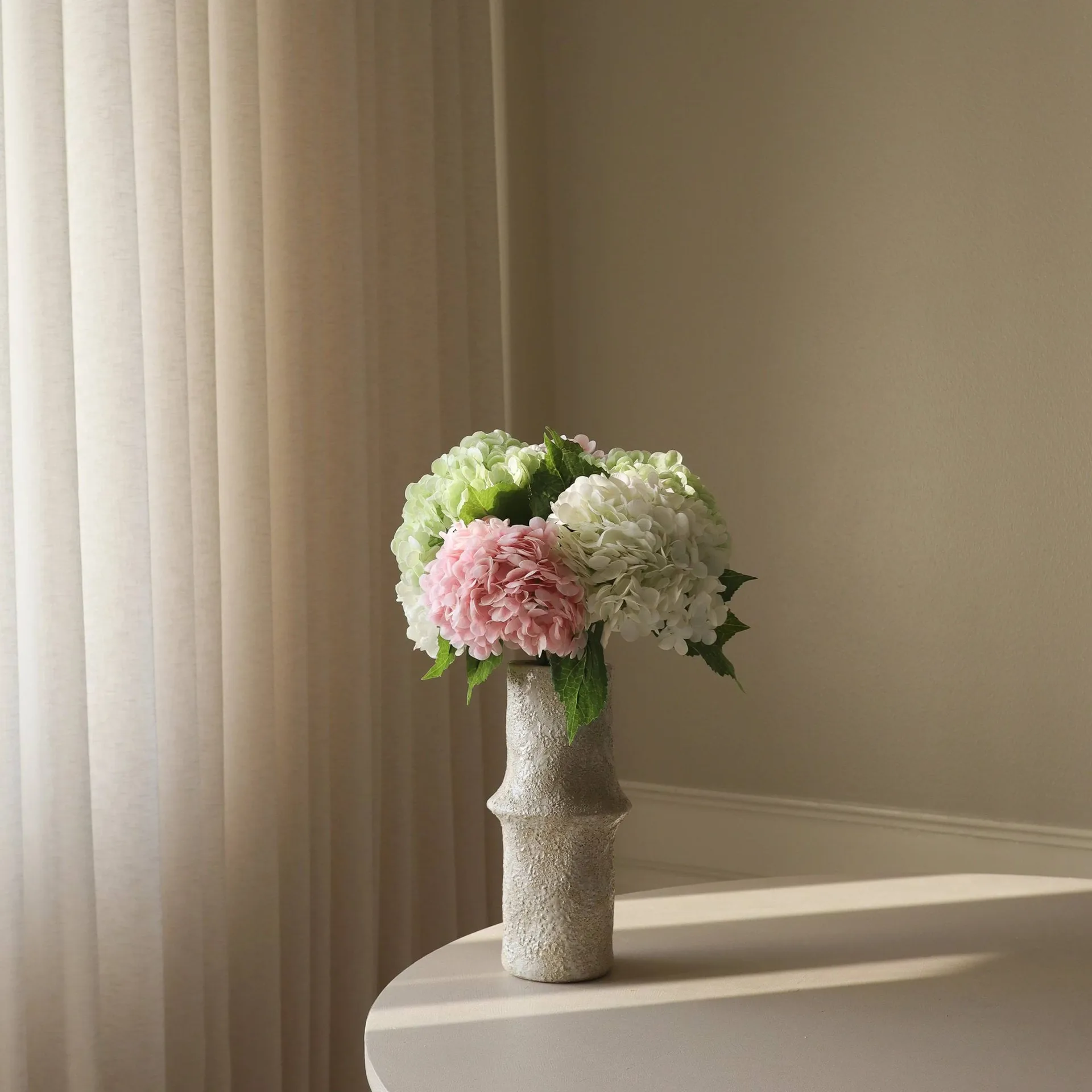 Hydrangea 绣球花 仿真花艺术装置, 粉白绿三色_7支装 Botané