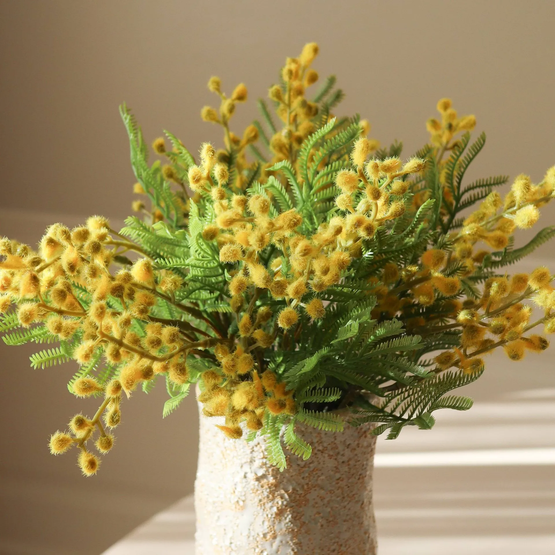 Mimosa 含羞草 仿真花艺术装置, 迷你款_黄色_10支装 Botané