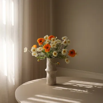 Poppy 虞美人 仿真花艺术装置 - 日光色_白色-橙色 - Botané