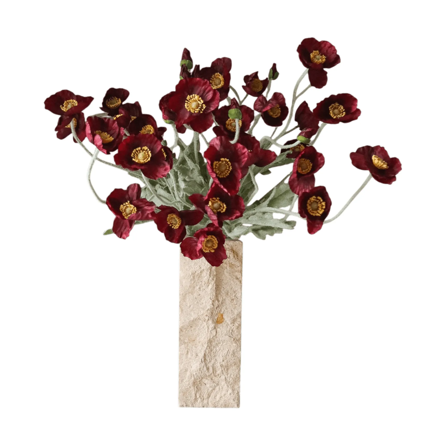Poppy 虞美人 仿真花艺术装置, 勃艮第红，56cm，10个 Botané