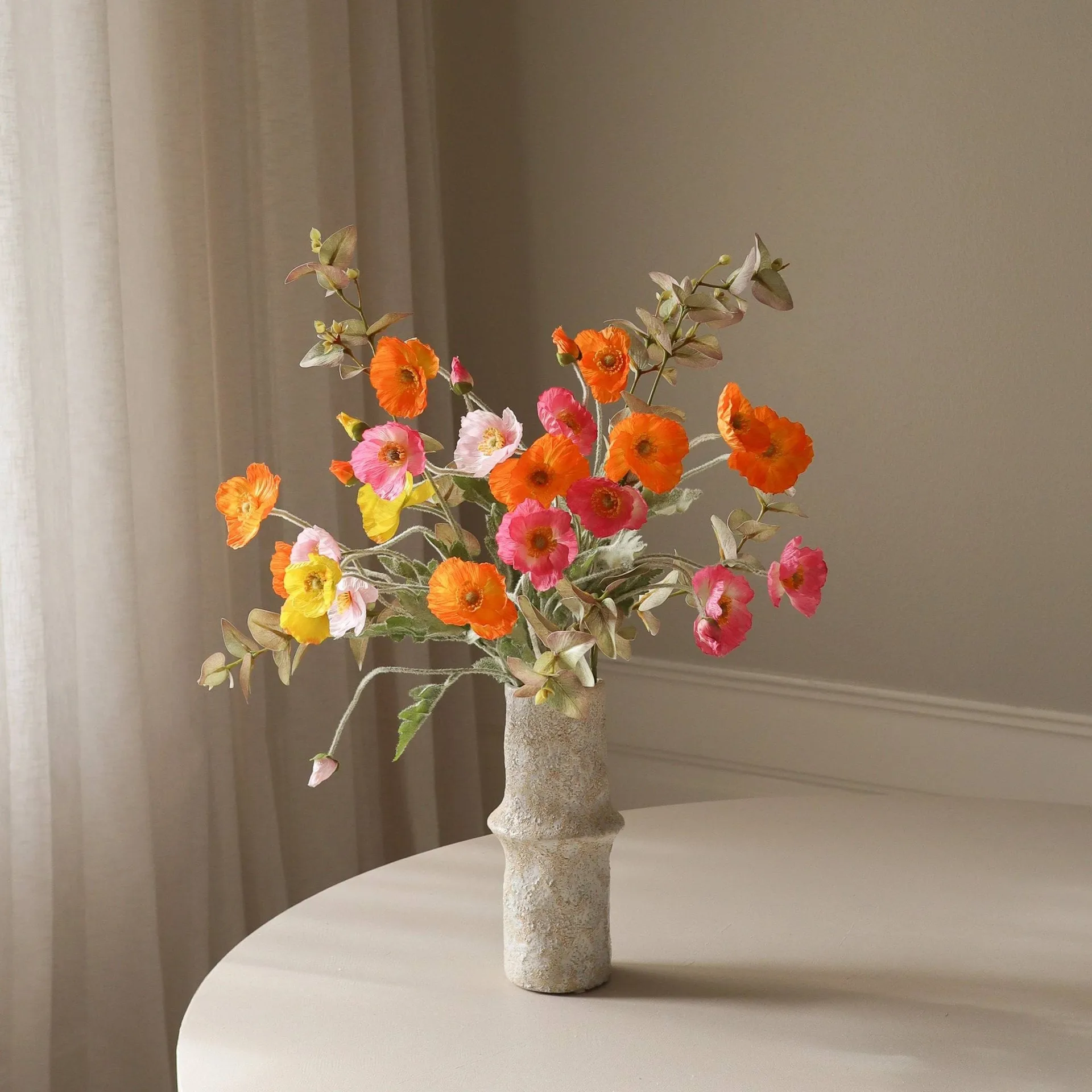 Poppy Spritz 日光虞美人 仿真花艺术装置, 虞美人-尤加利叶_10支装 Botané