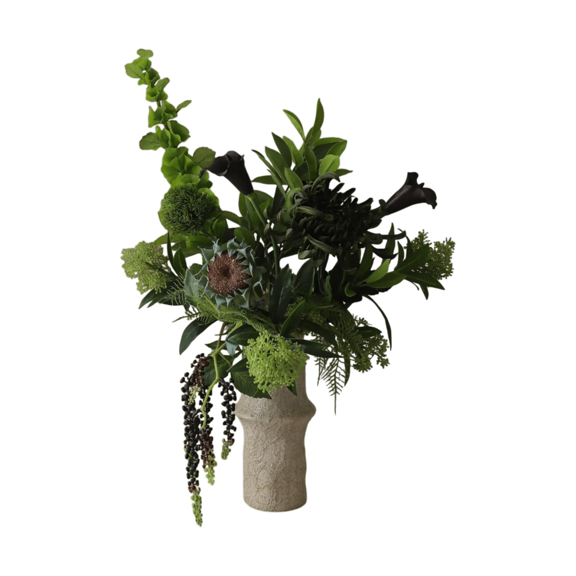 Verdant Noir 人造花束, 马蹄莲—蜘蛛菊—秋向日葵，92cm，13支 Botané