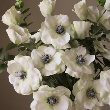 White Satin白色缎面 仿真花艺术装置 - 银莲花-尤加利叶_9支装 - Botané