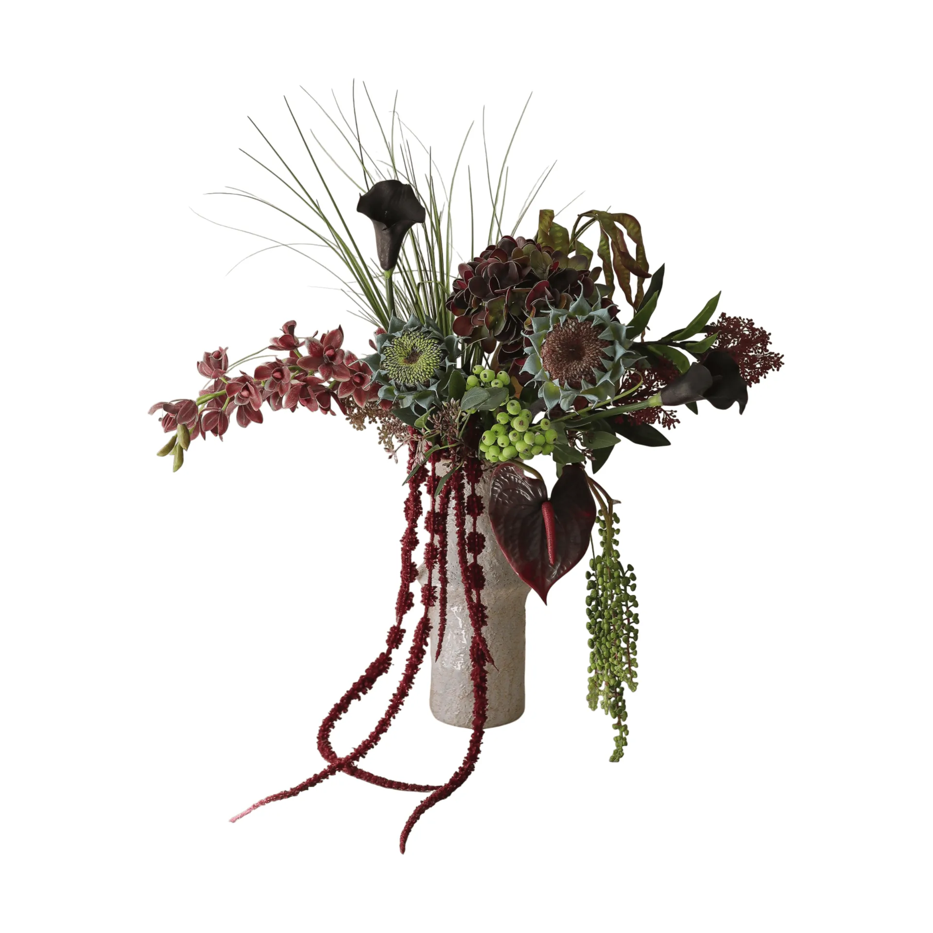 Woodland Nocturne 人造花束, 马蹄莲-火鹤花-绣球花-秋向日葵，112cm，14件 Botané