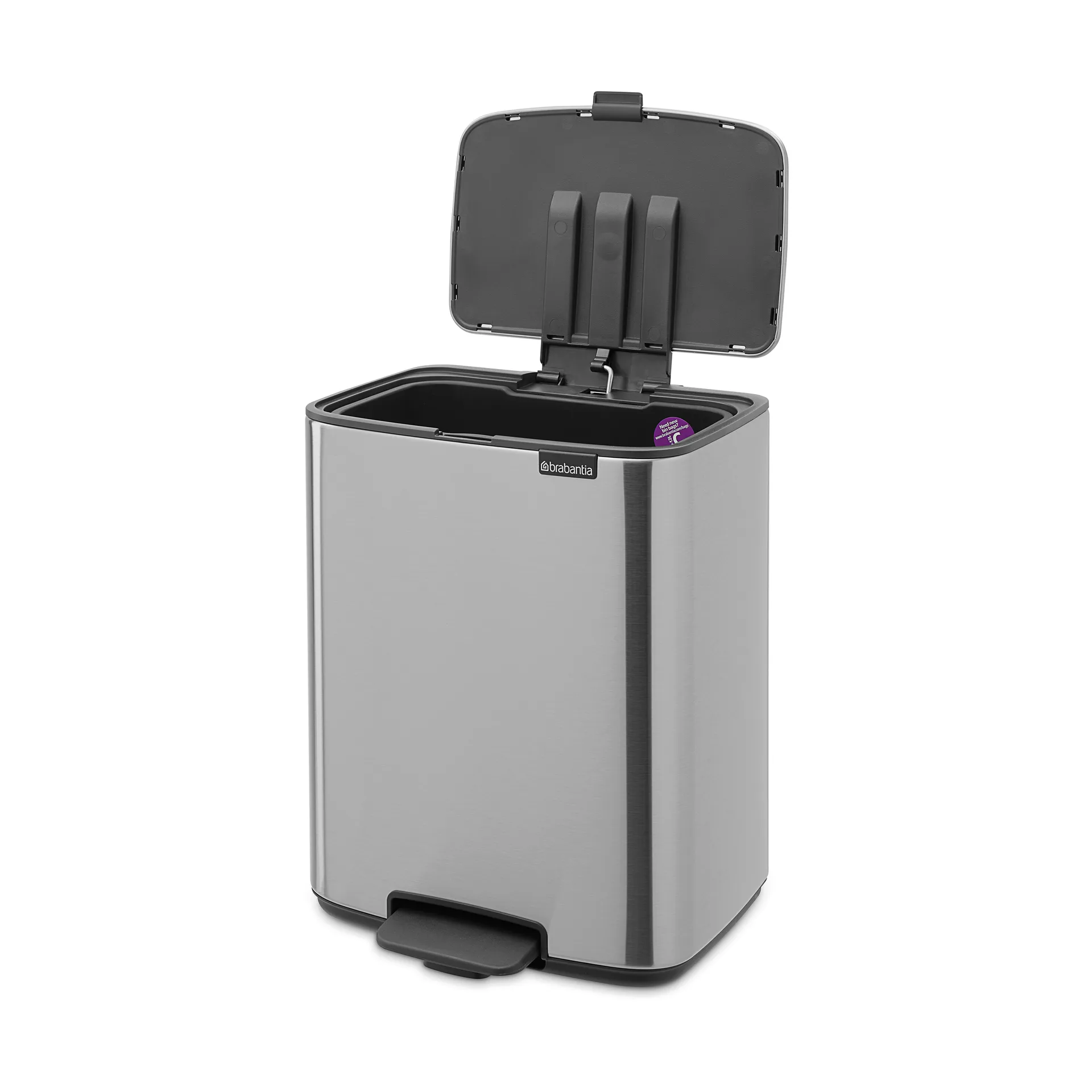 Bo 北欧风格脚踏式垃圾桶12L, 哑光防指纹钢色 Brabantia