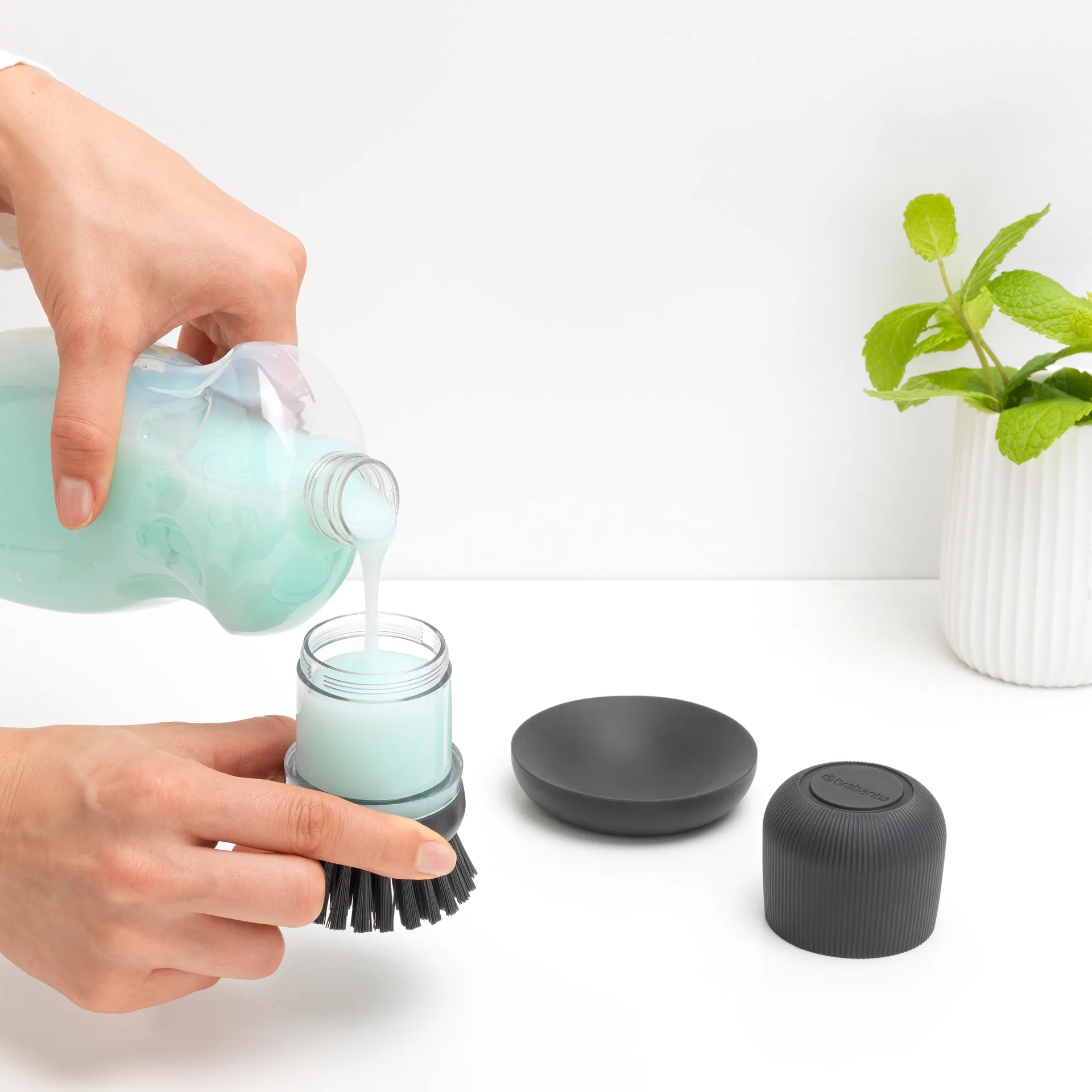 Brabantia 洗洁精架+锅刷套装, 深灰色 Brabantia