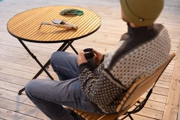 Brewer 餐桌 - 黑色-teak, Ø85 cm - Brafab