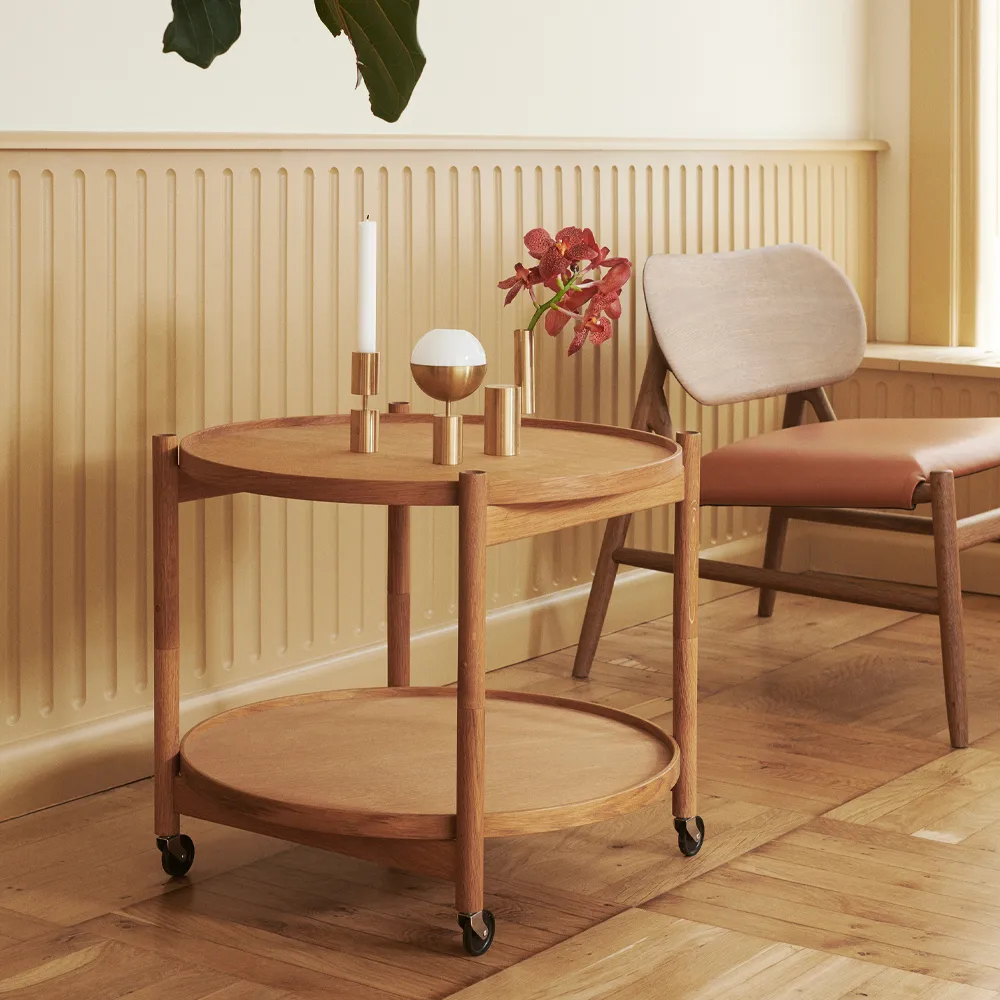 Bølling Tray Table 60型, 水色_未处理榉木支架 Brdr. Krüger