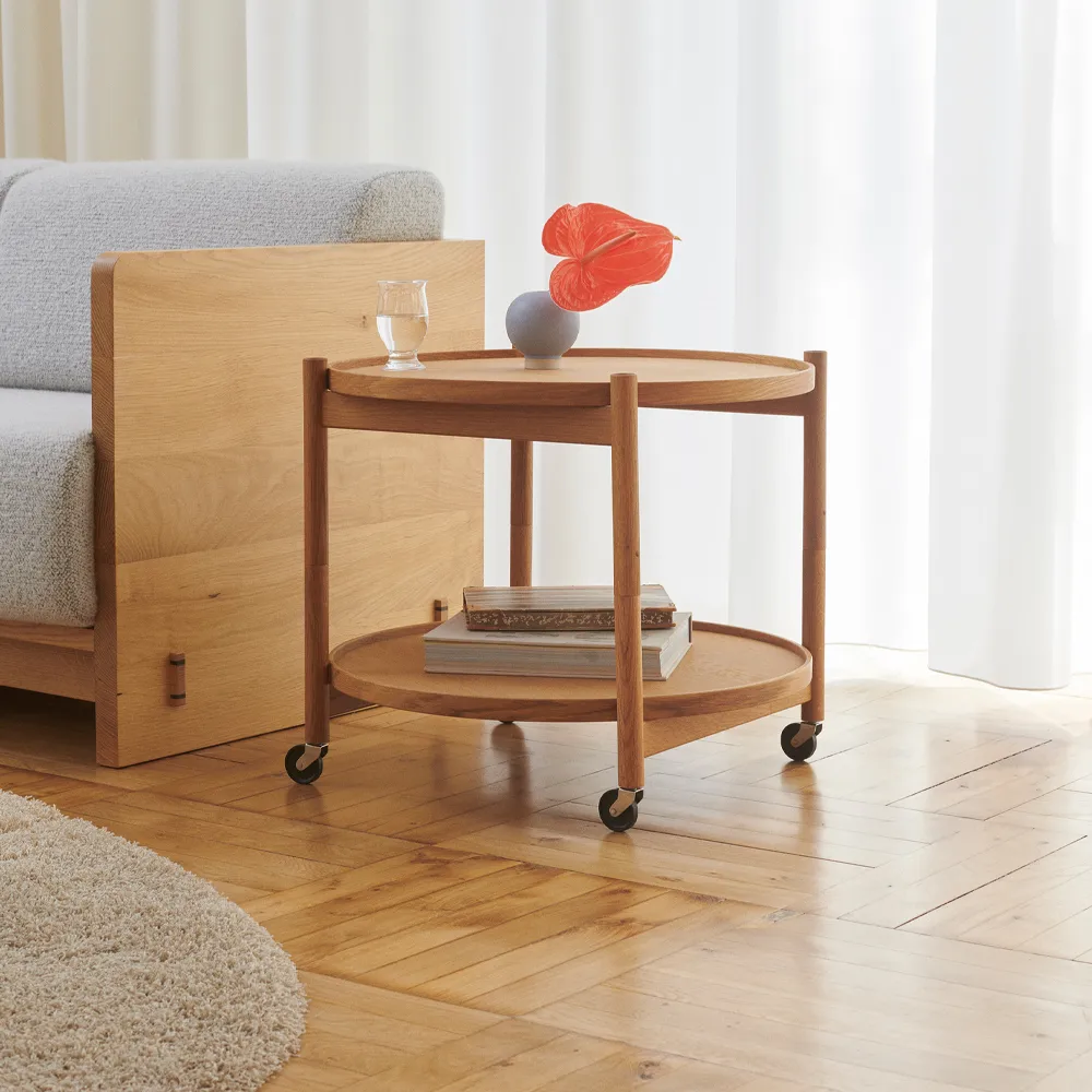 Bølling Tray Table 60型, 水色_未处理榉木支架 Brdr. Krüger
