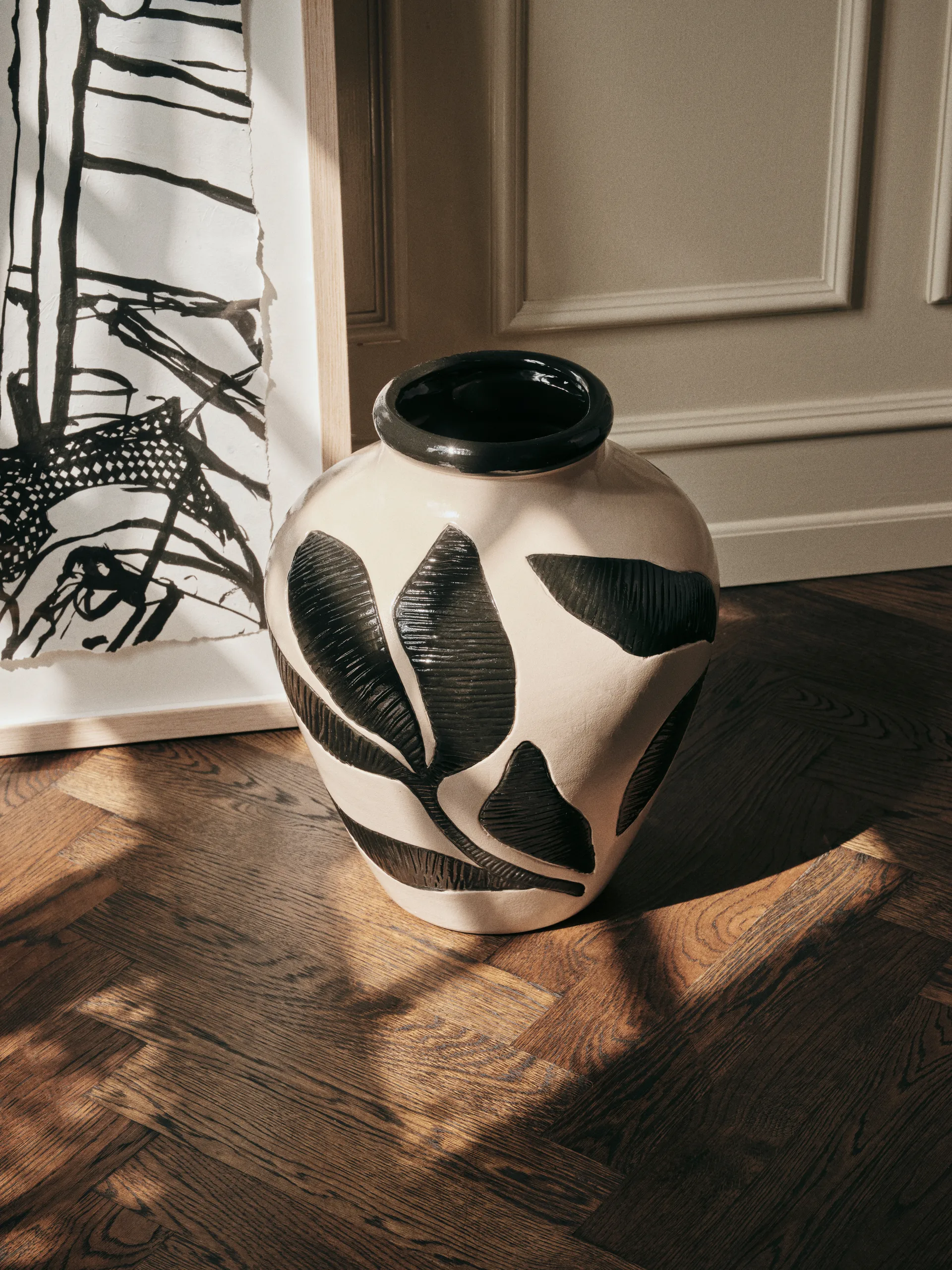 Herbert 花瓶30cm, 黑色配雨天绿色 Broste Copenhagen