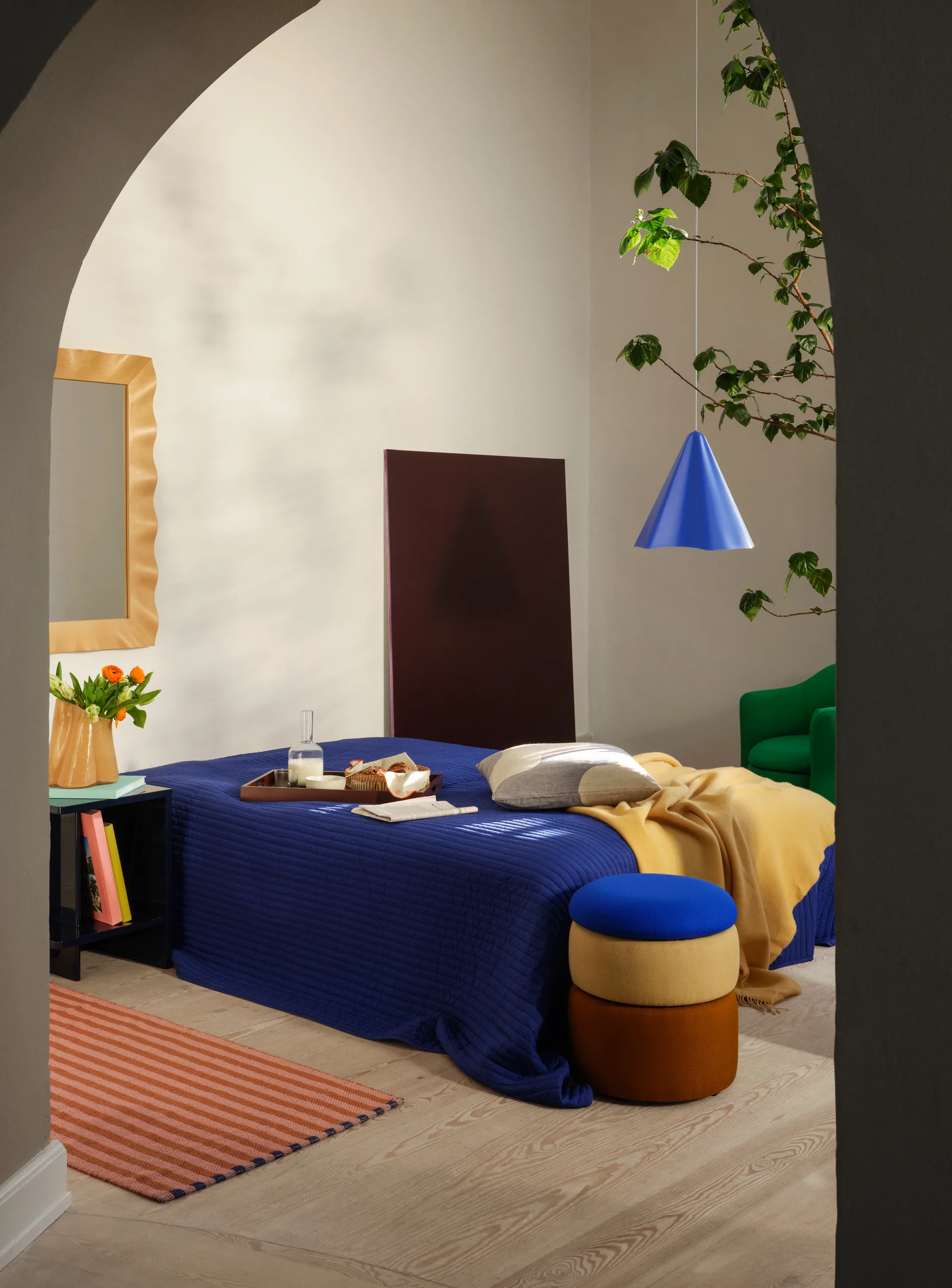 Pond pouffe 42 cm, 蓝色-沙色-ochre Broste Copenhagen