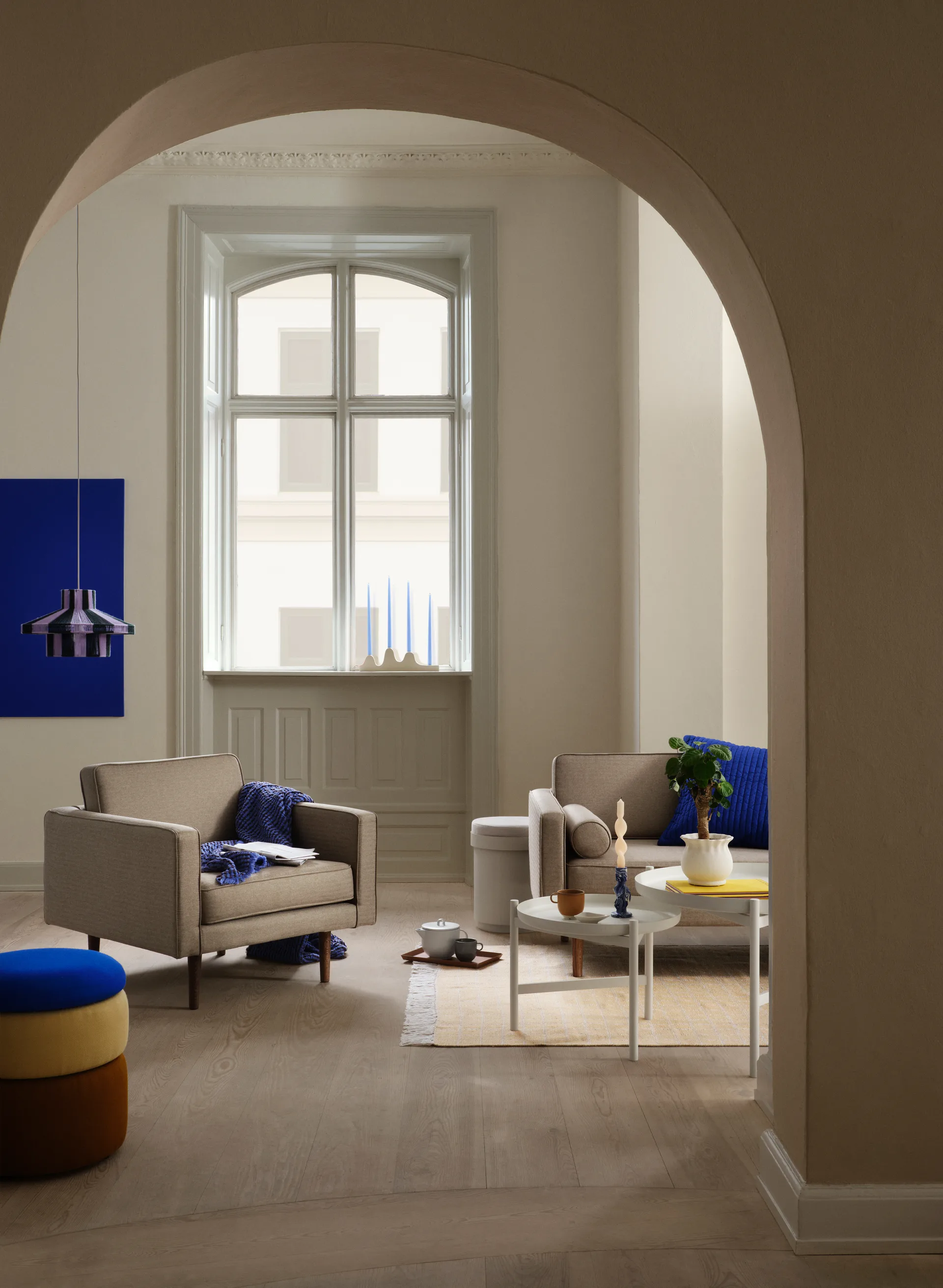 Pond pouffe 42 cm, 蓝色-沙色-ochre Broste Copenhagen