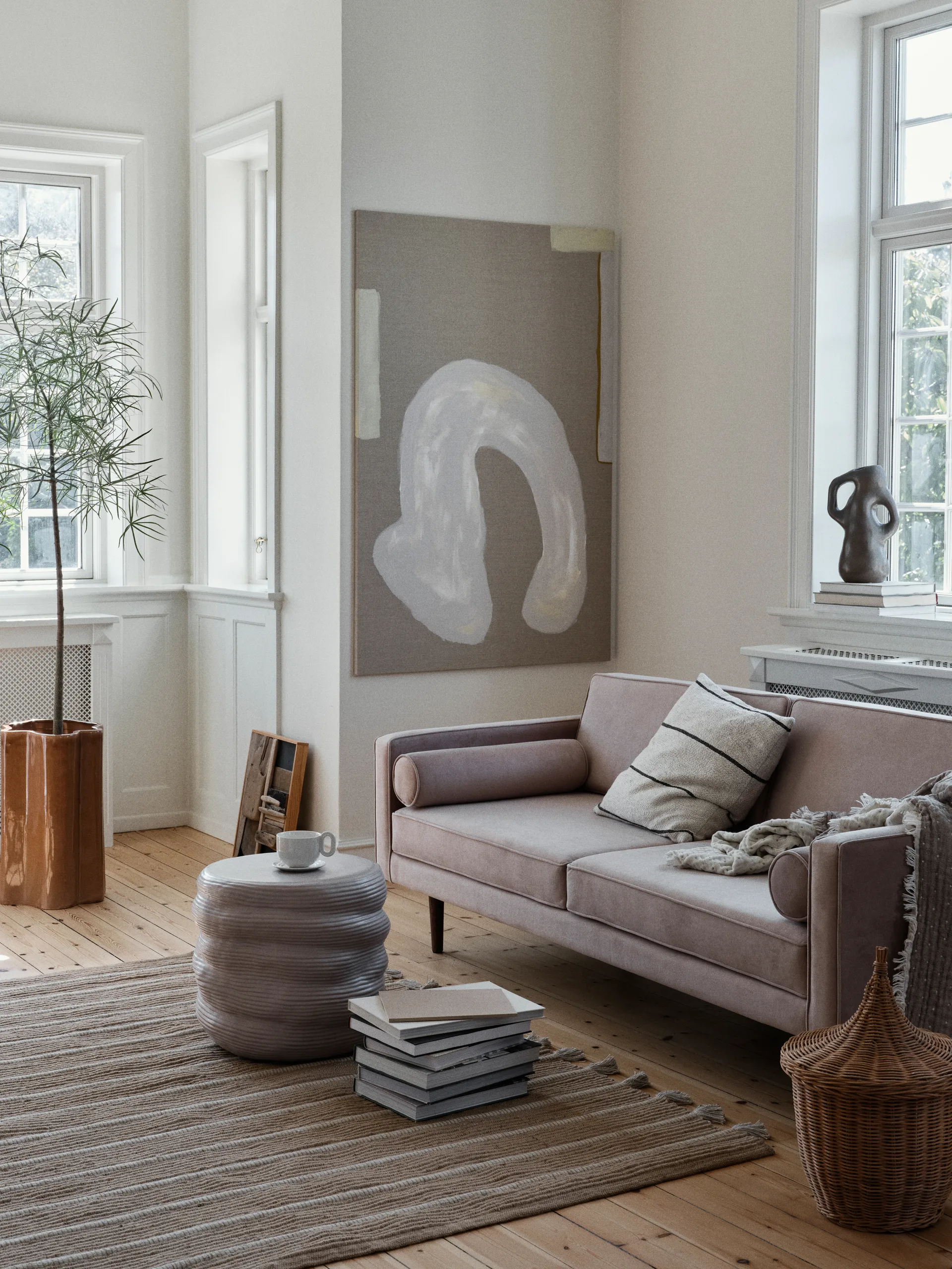 Sigrid 抱枕套 50x50cm, 浅米色_黑色 Broste Copenhagen
