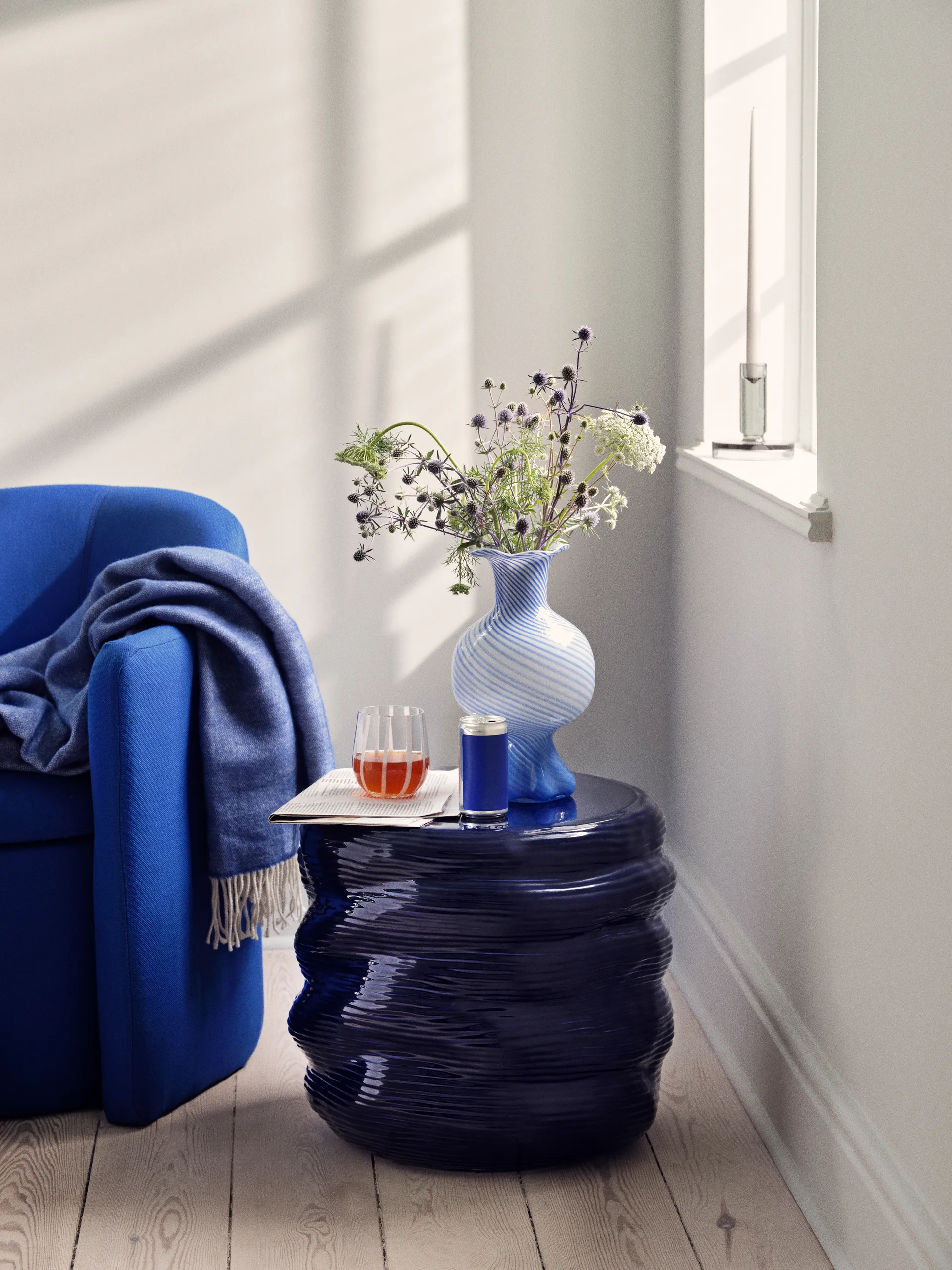 Stripe 杯子 35 cl, Clear-white stripes Broste Copenhagen