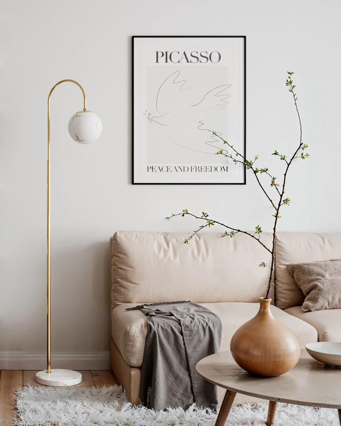 Bellagio 落地灯 163 cm, 黄铜-白色 By Rydéns