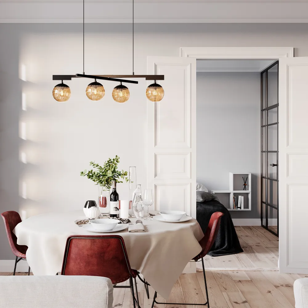 Labelle 线形多头吊灯, 黑色/琥珀色 By Rydéns