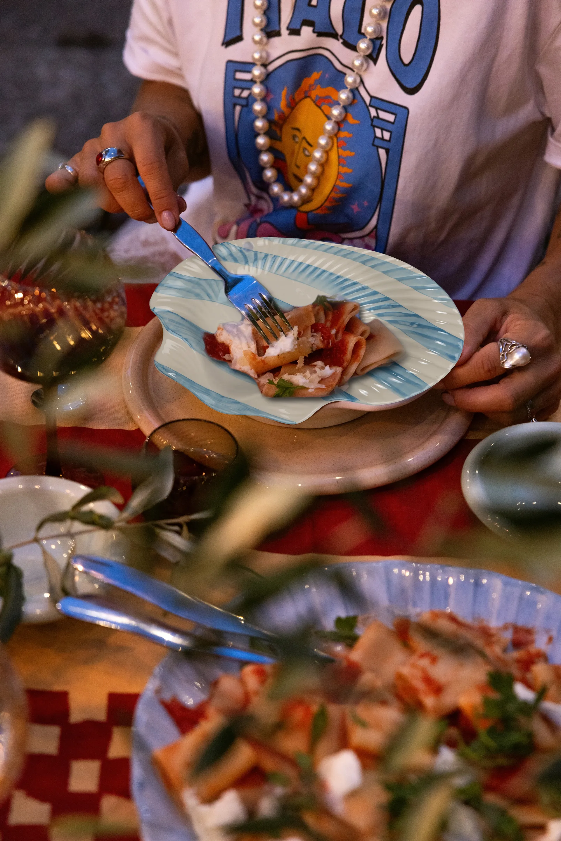 Armona stripe 盘子 23.5x23.5 cm, 浅蓝-白色 Byon