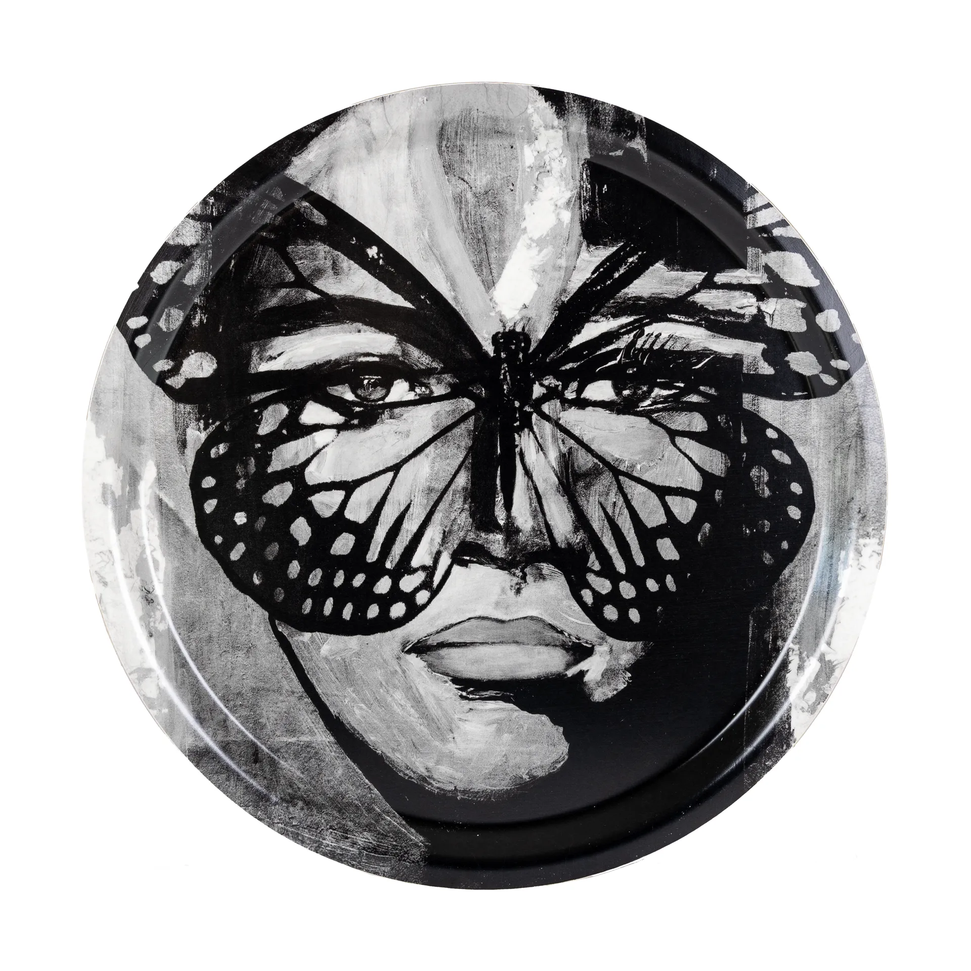 Golden Butterfly 托盘 Ø31 cm, 黑色-白色 Carolina Gynning